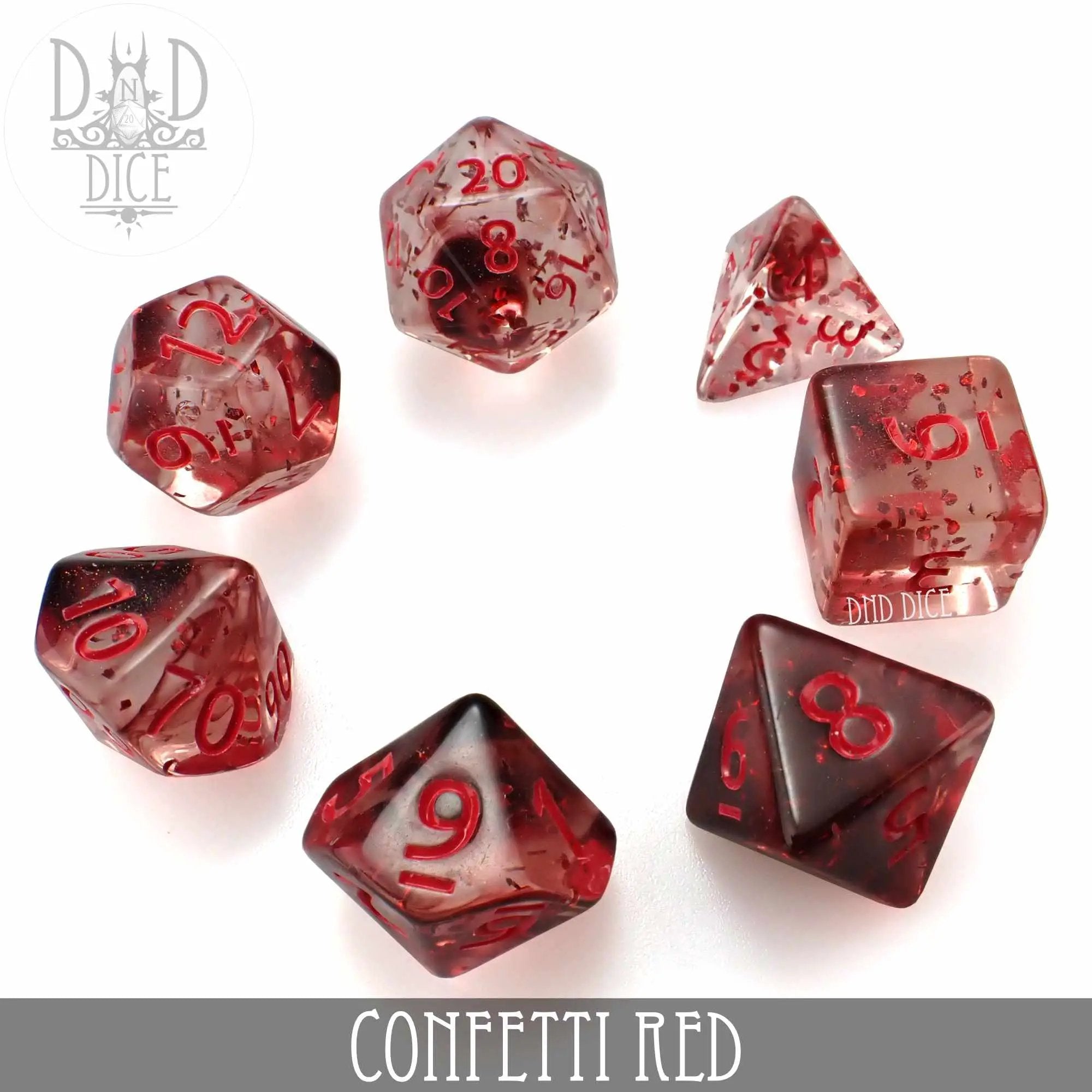 Confetti Red Dice Set by DNDDICE.COM