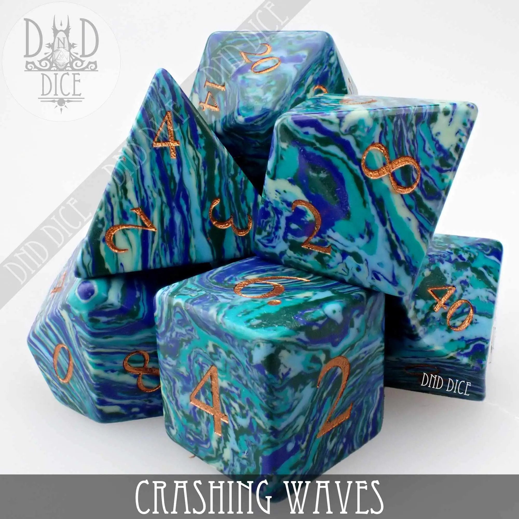 Crashing Waves Turquoise Dice Set (Gift Box) by DNDDICE.COM