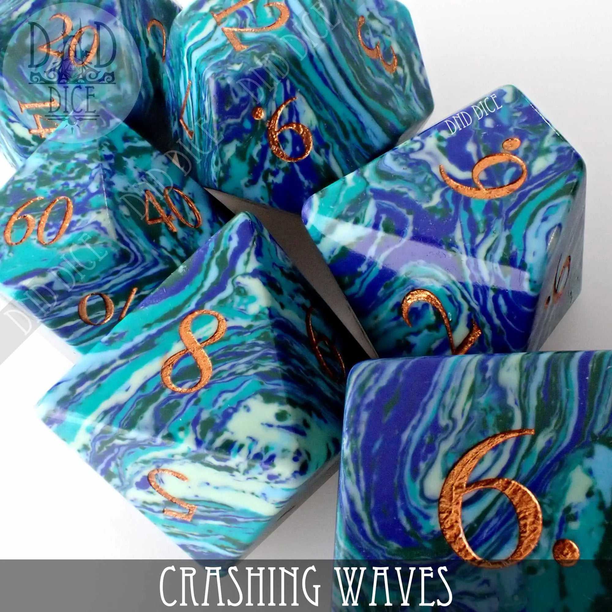 Crashing Waves Turquoise Dice Set (Gift Box) by DNDDICE.COM