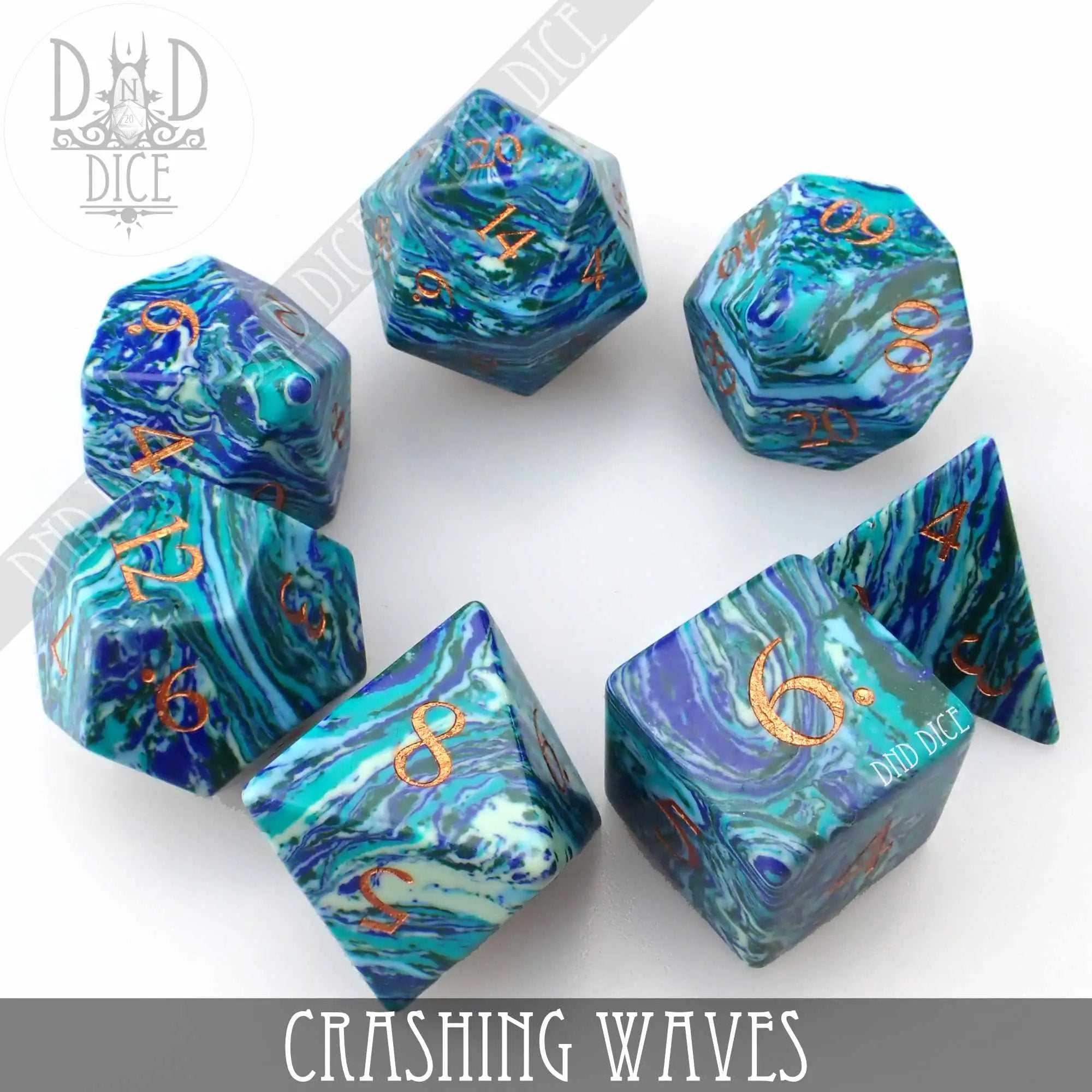 Crashing Waves Turquoise Dice Set (Gift Box) by DNDDICE.COM