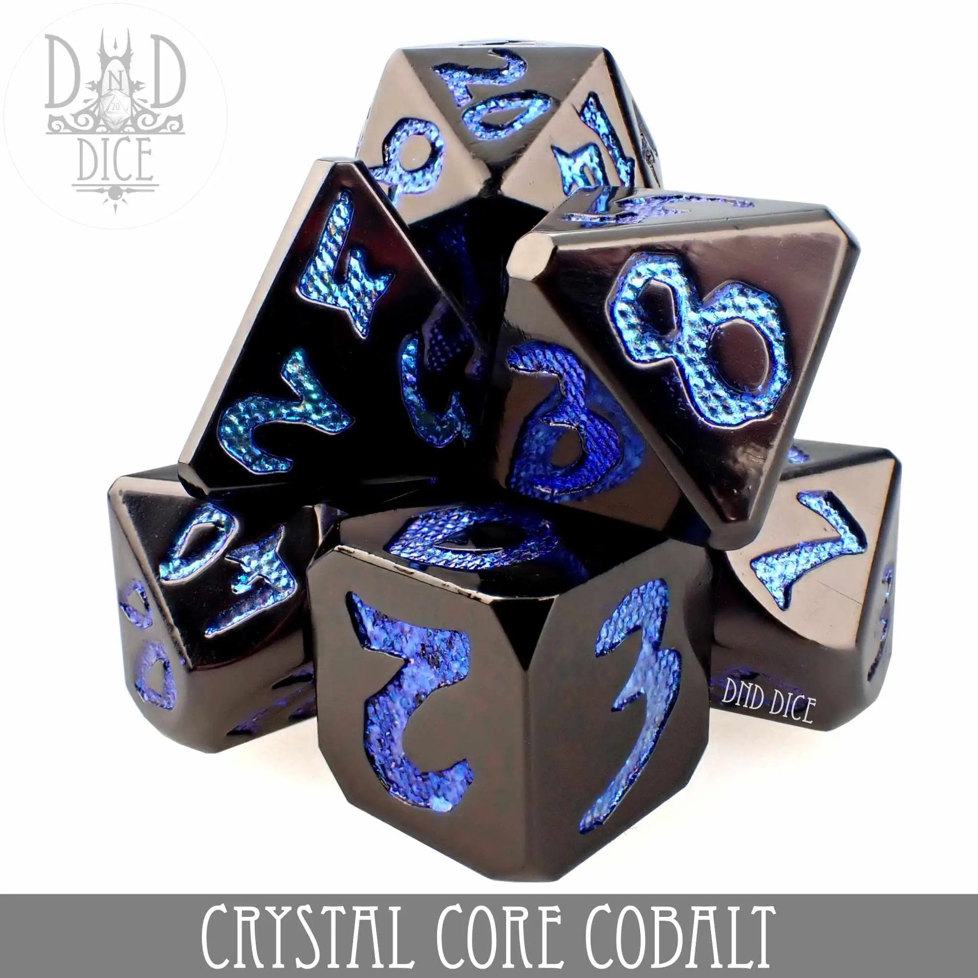 Crystal Core Cobalt Metal Dice Set by DNDDICE.COM