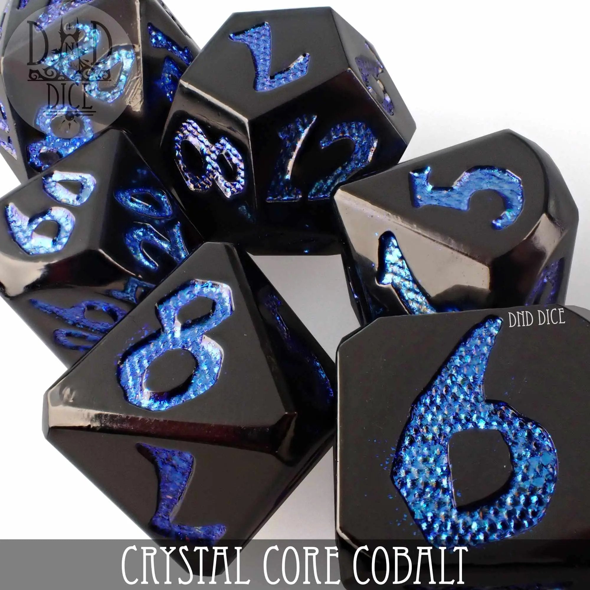 Crystal Core Cobalt Metal Dice Set by DNDDICE.COM