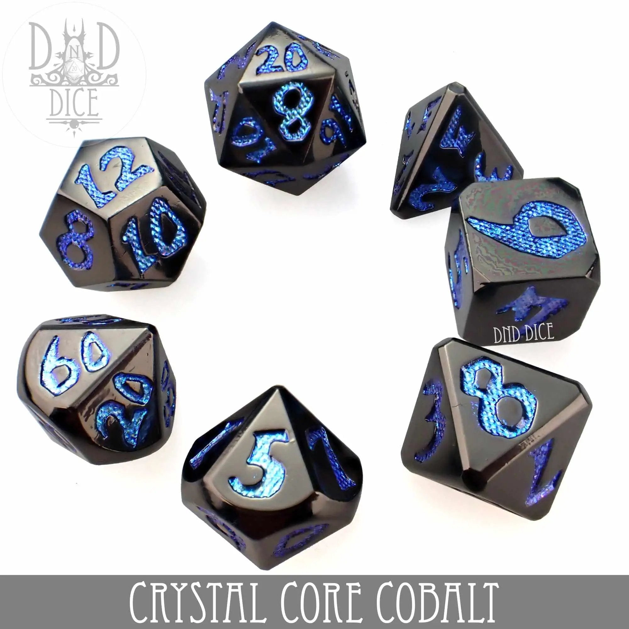 Crystal Core Cobalt Metal Dice Set by DNDDICE.COM