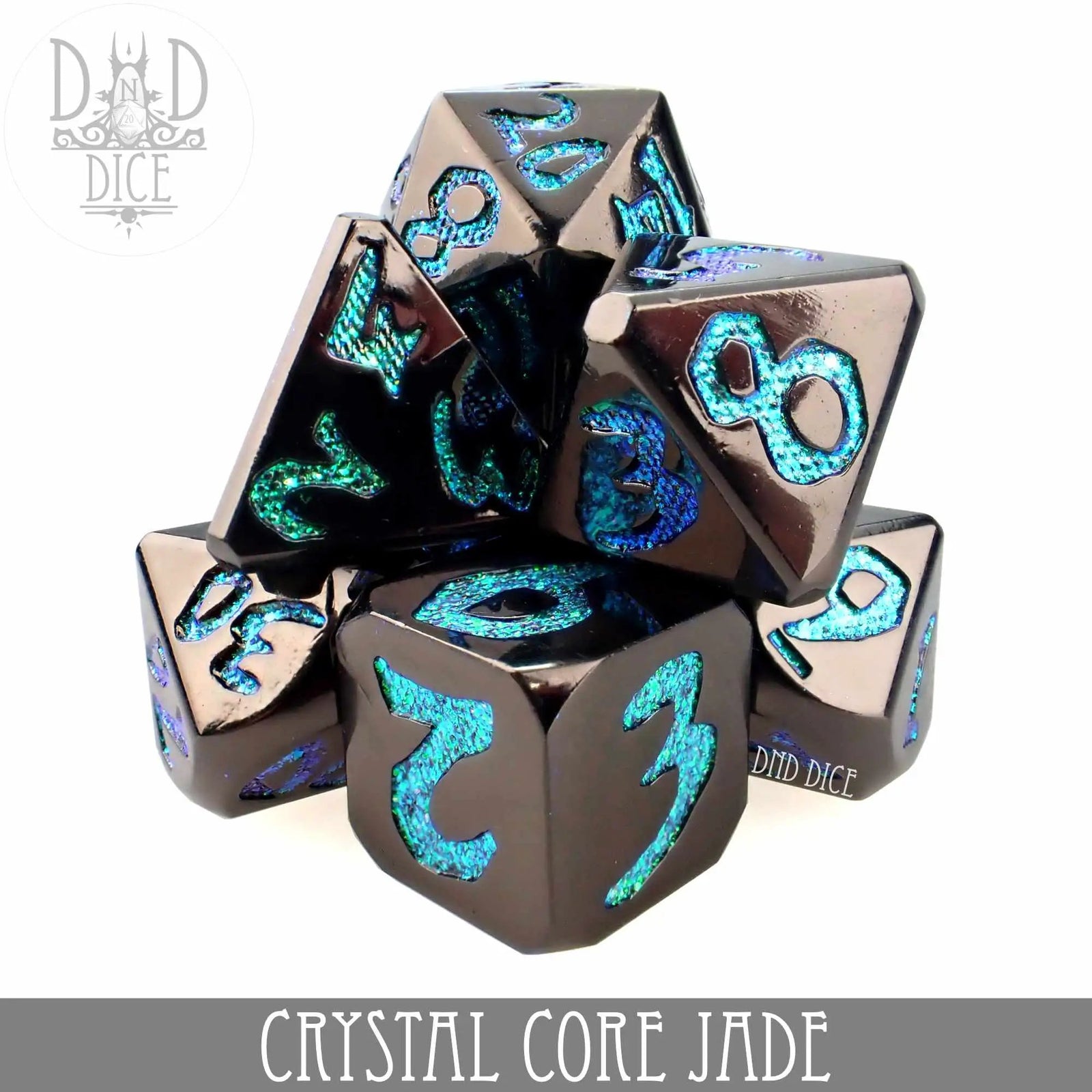 Crystal Core Jade Metal Dice Set by DNDDICE.COM