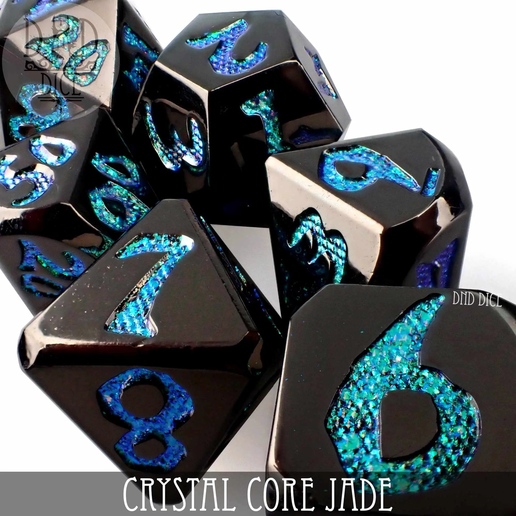 Crystal Core Jade Metal Dice Set by DNDDICE.COM