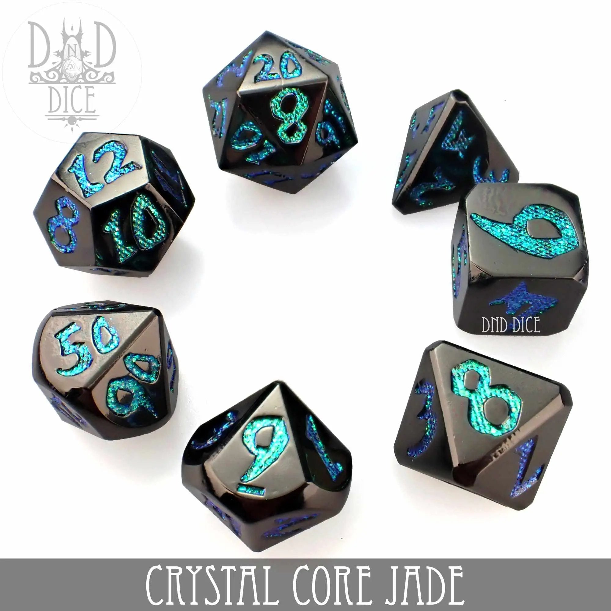 Crystal Core Jade Metal Dice Set by DNDDICE.COM