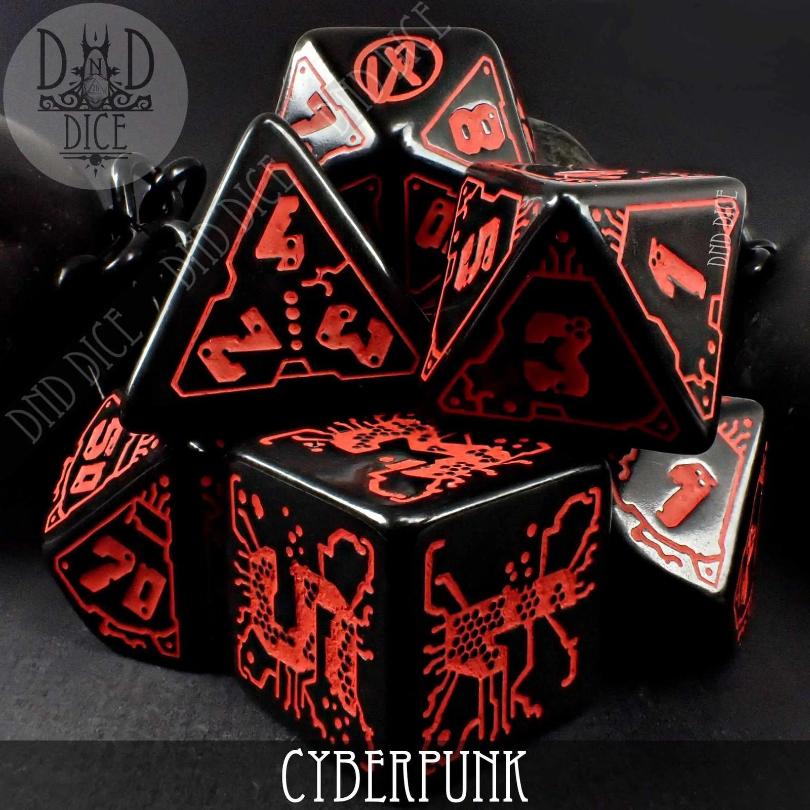 CyberPunk Blood over Chrome Dice Set by DNDDICE.COM