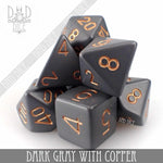 Dark Gray with Copper Dice Set by DNDDICE.COM