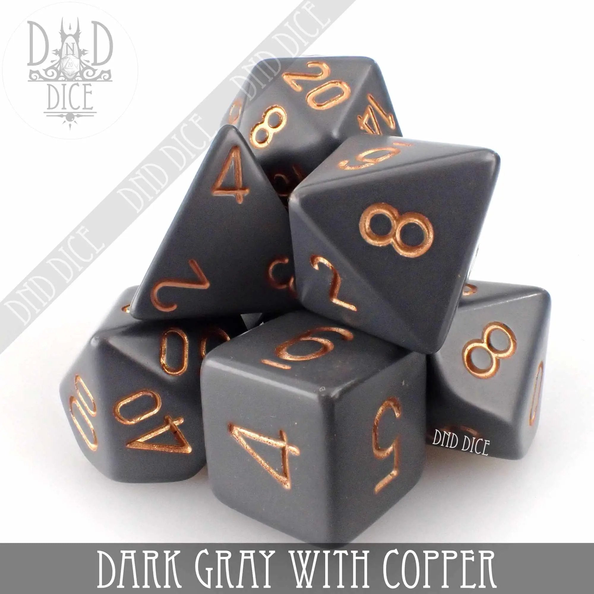 Dark Gray with Copper Dice Set by DNDDICE.COM