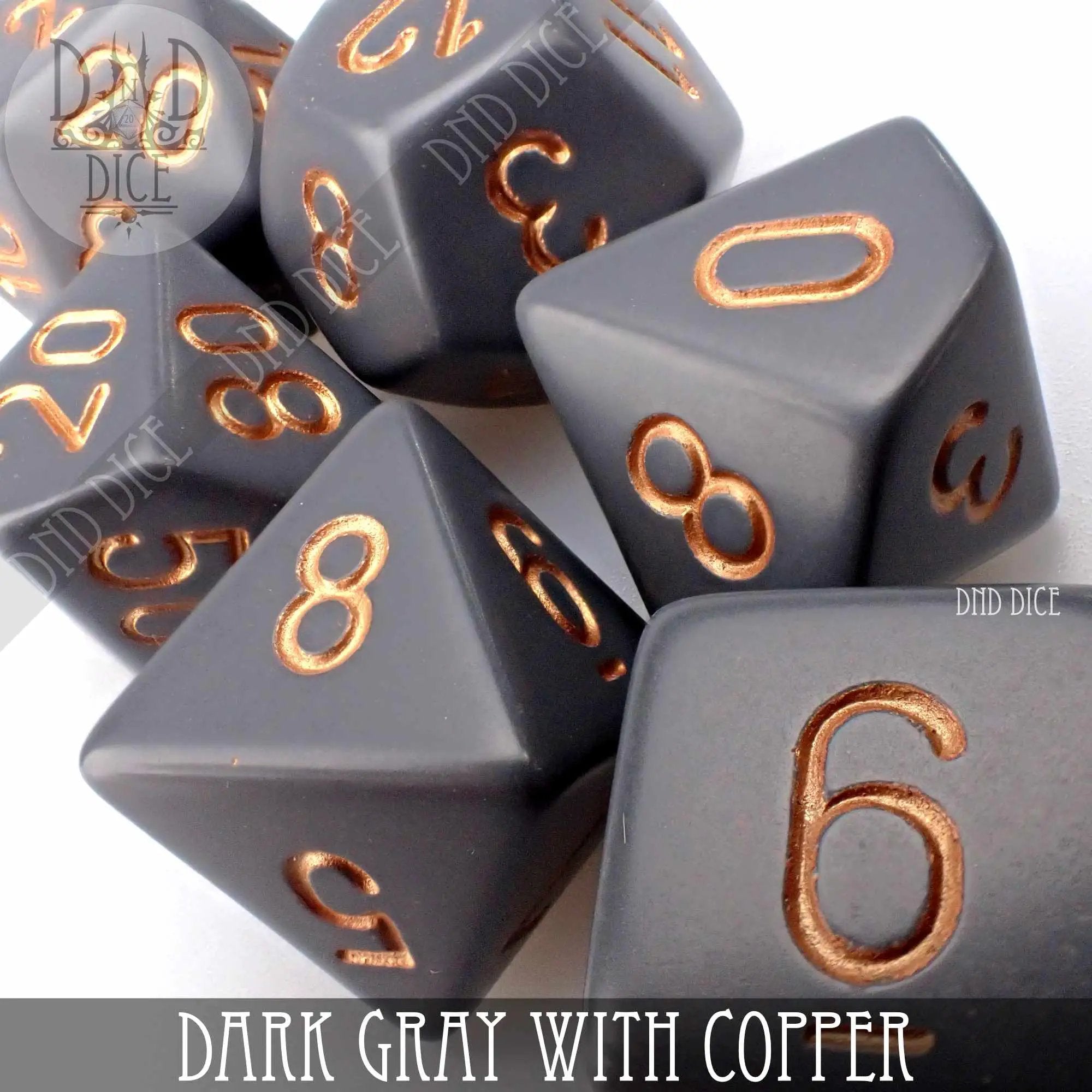 Dark Gray with Copper Dice Set by DNDDICE.COM