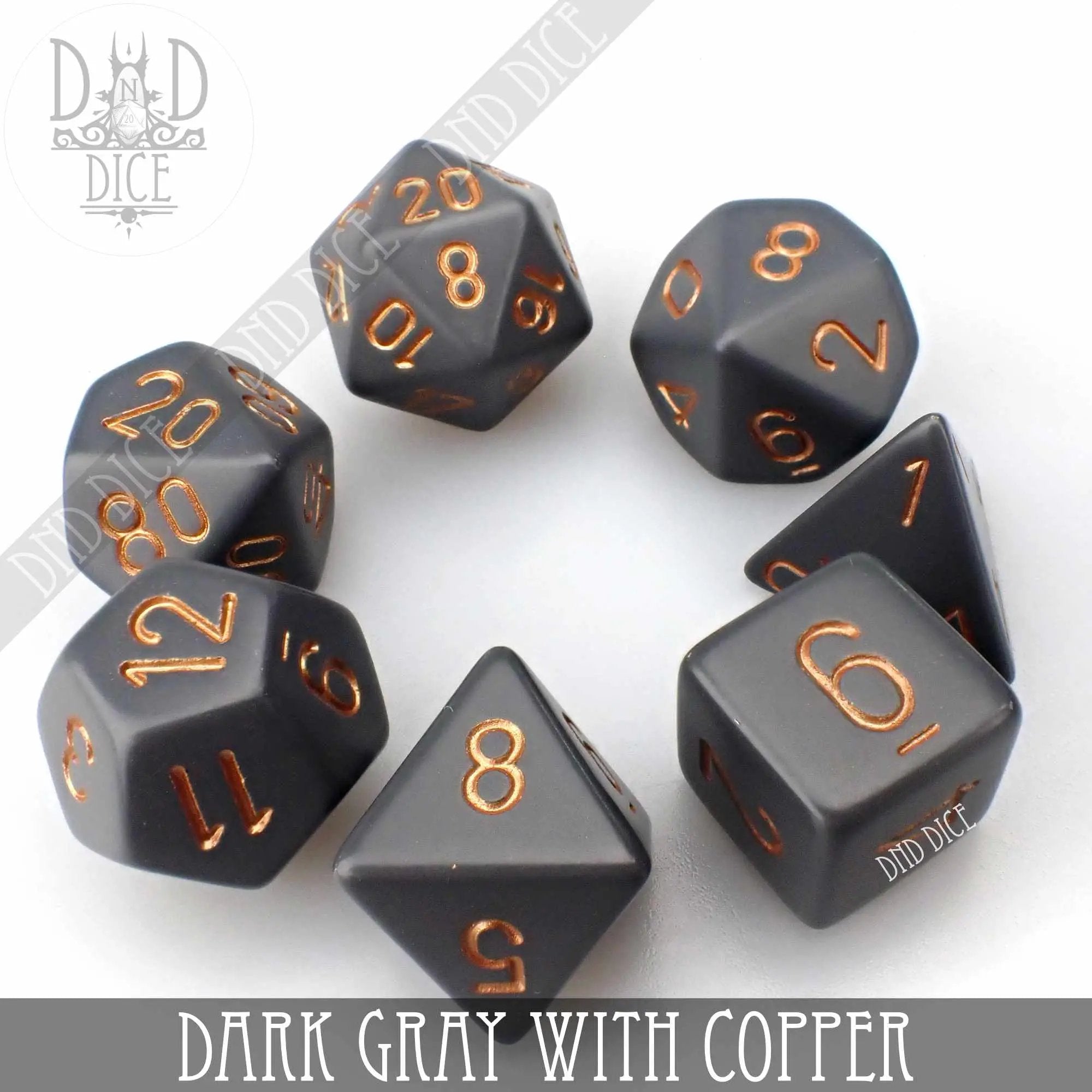 Dark Gray with Copper Dice Set by DNDDICE.COM