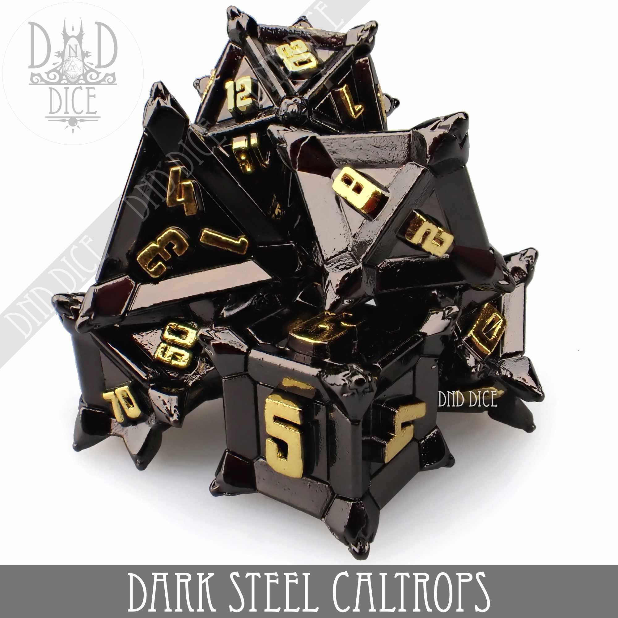 Dark Steel Caltrops Metal Dice Set by DNDDICE.COM