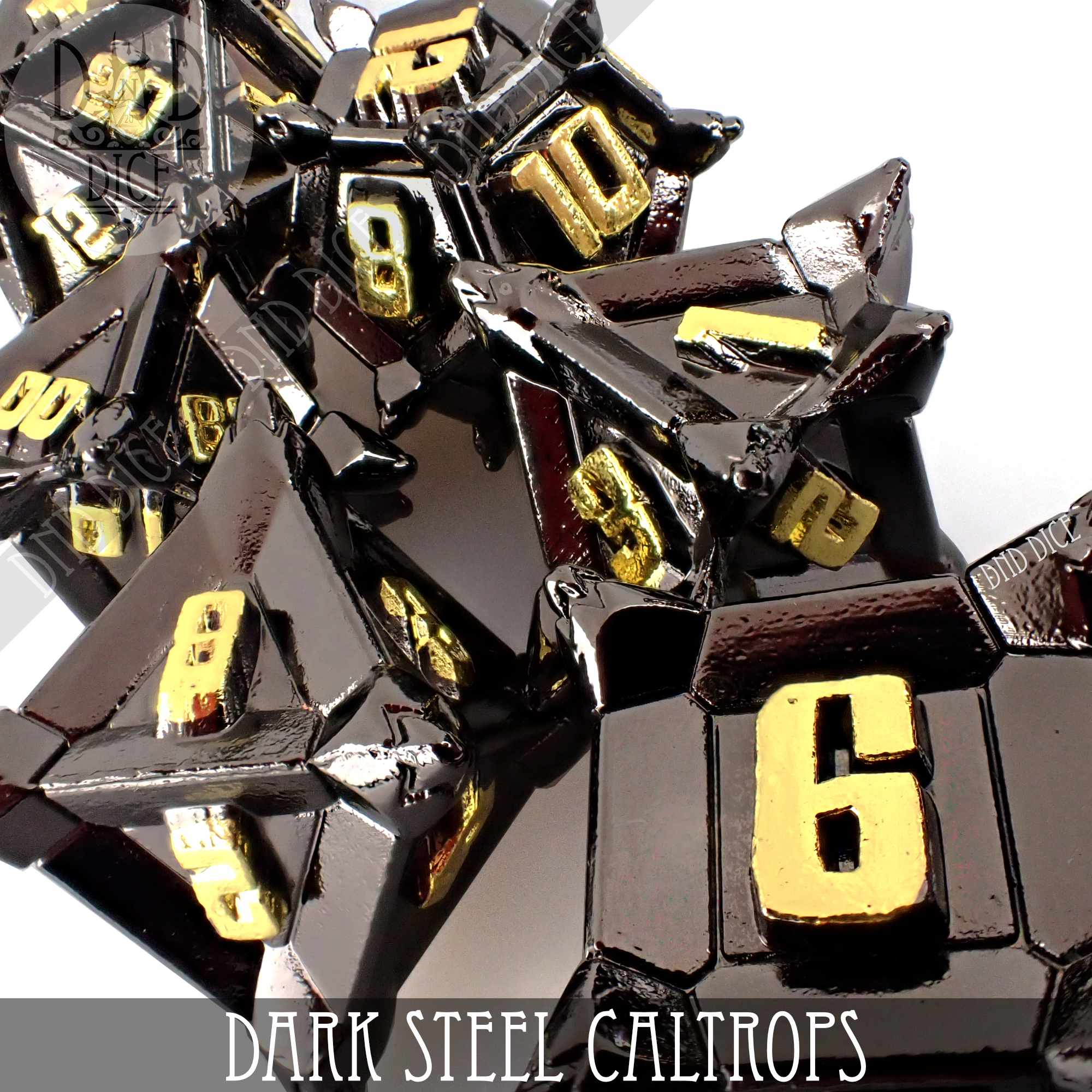 Dark Steel Caltrops Metal Dice Set by DNDDICE.COM