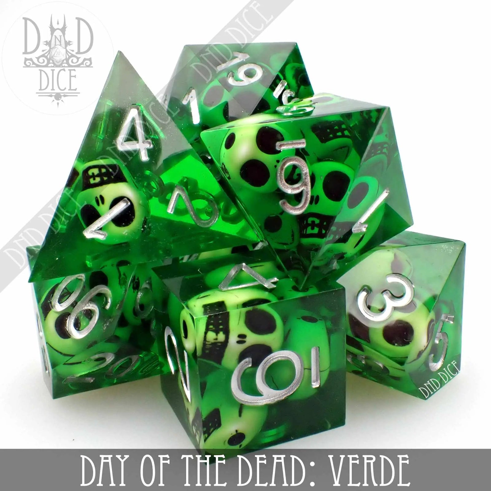Day of the Dead - Verde Handmade Dice Set by DNDDICE.COM