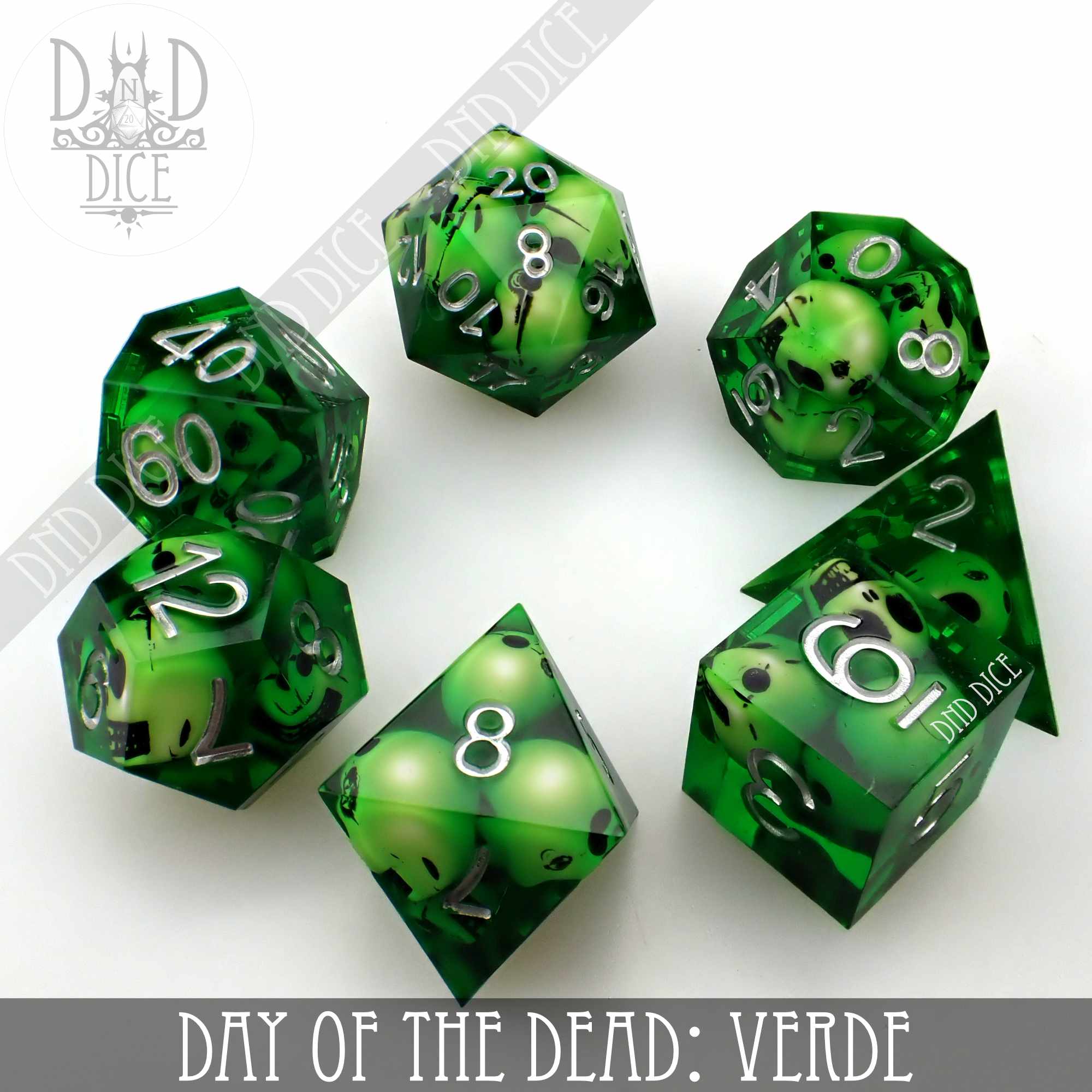 Day of the Dead - Verde Handmade Dice Set by DNDDICE.COM