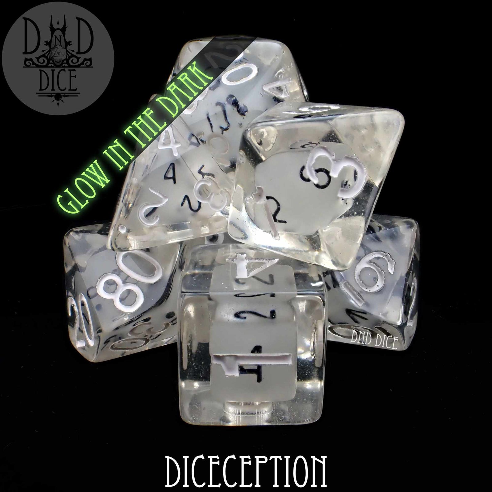 Diceception Glow in the Dark Dice Set by DNDDICE.COM