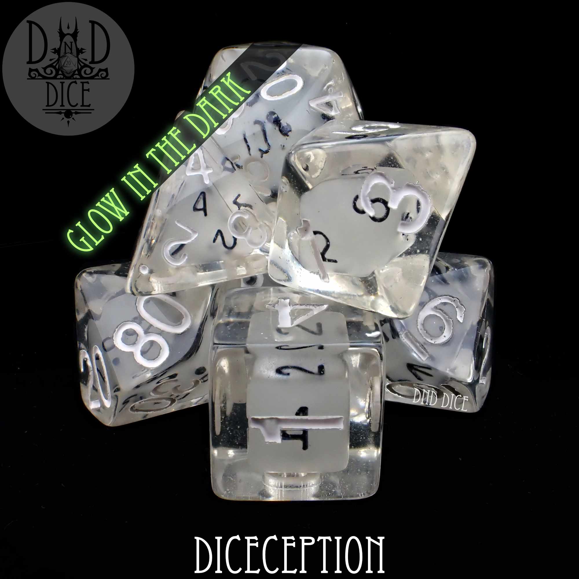 Diceception Glow in the Dark Dice Set by DNDDICE.COM