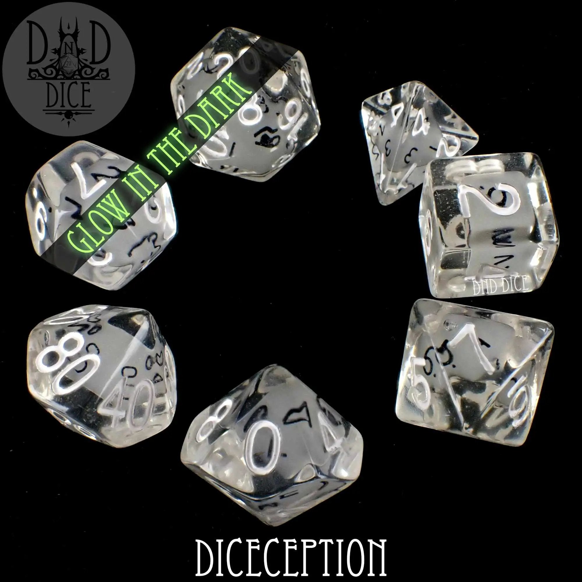 Diceception Glow in the Dark Dice Set by DNDDICE.COM