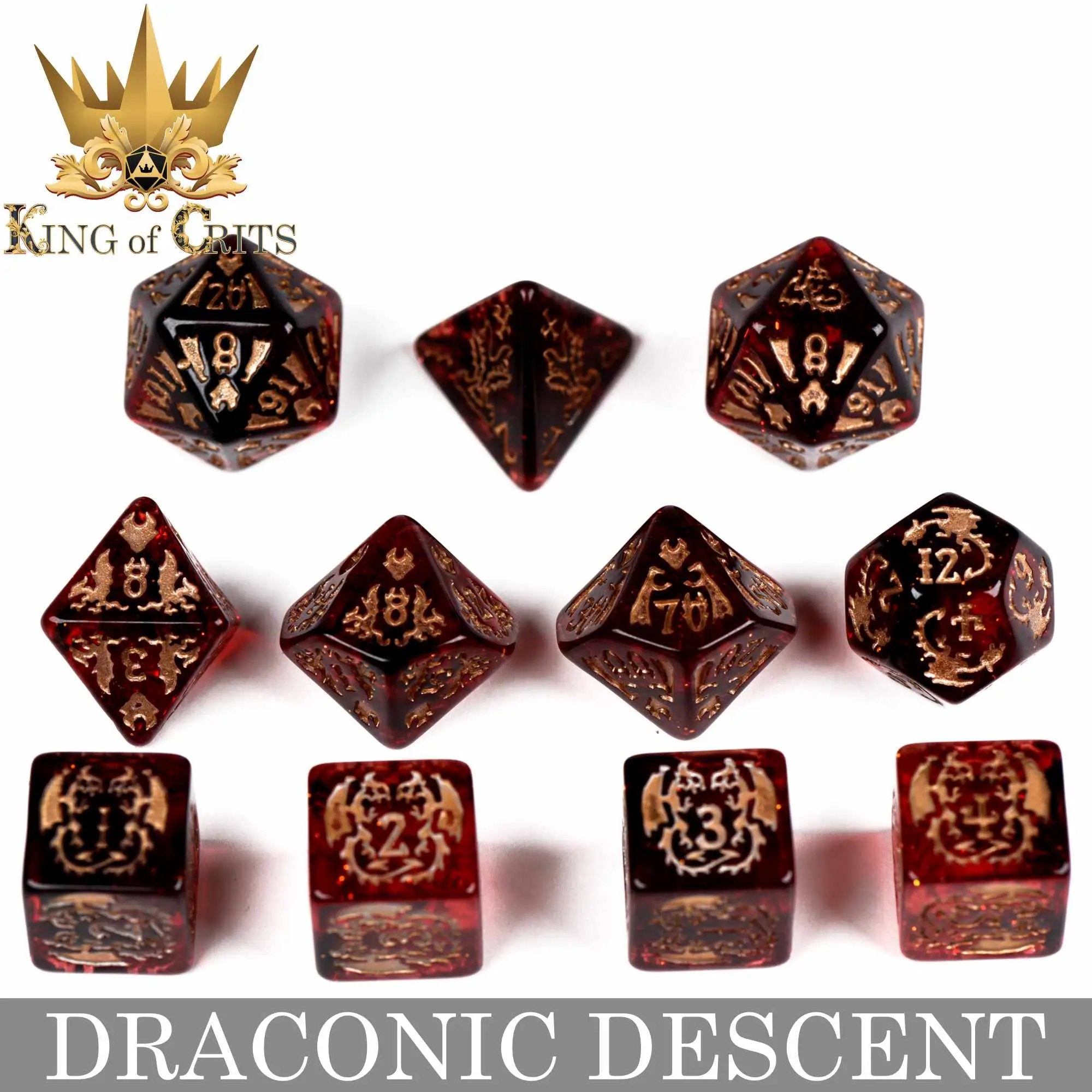 Draconic Descent 11 Dice Set by DNDDICE.COM