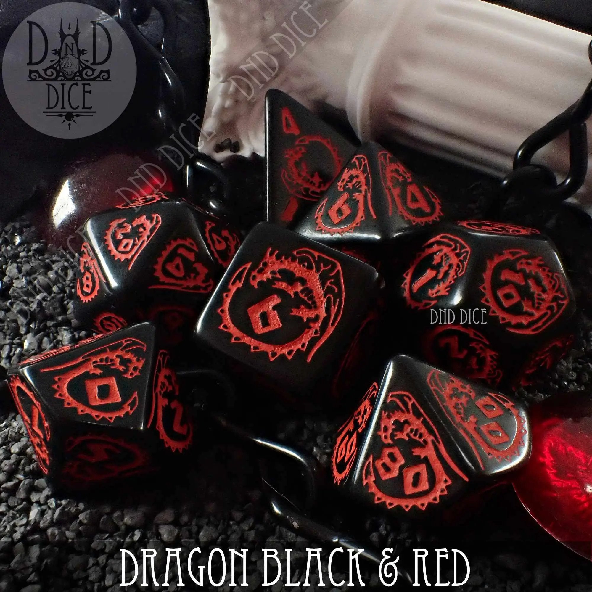 Dragon Onyx (Black & Red) Dice Set by DNDDICE.COM