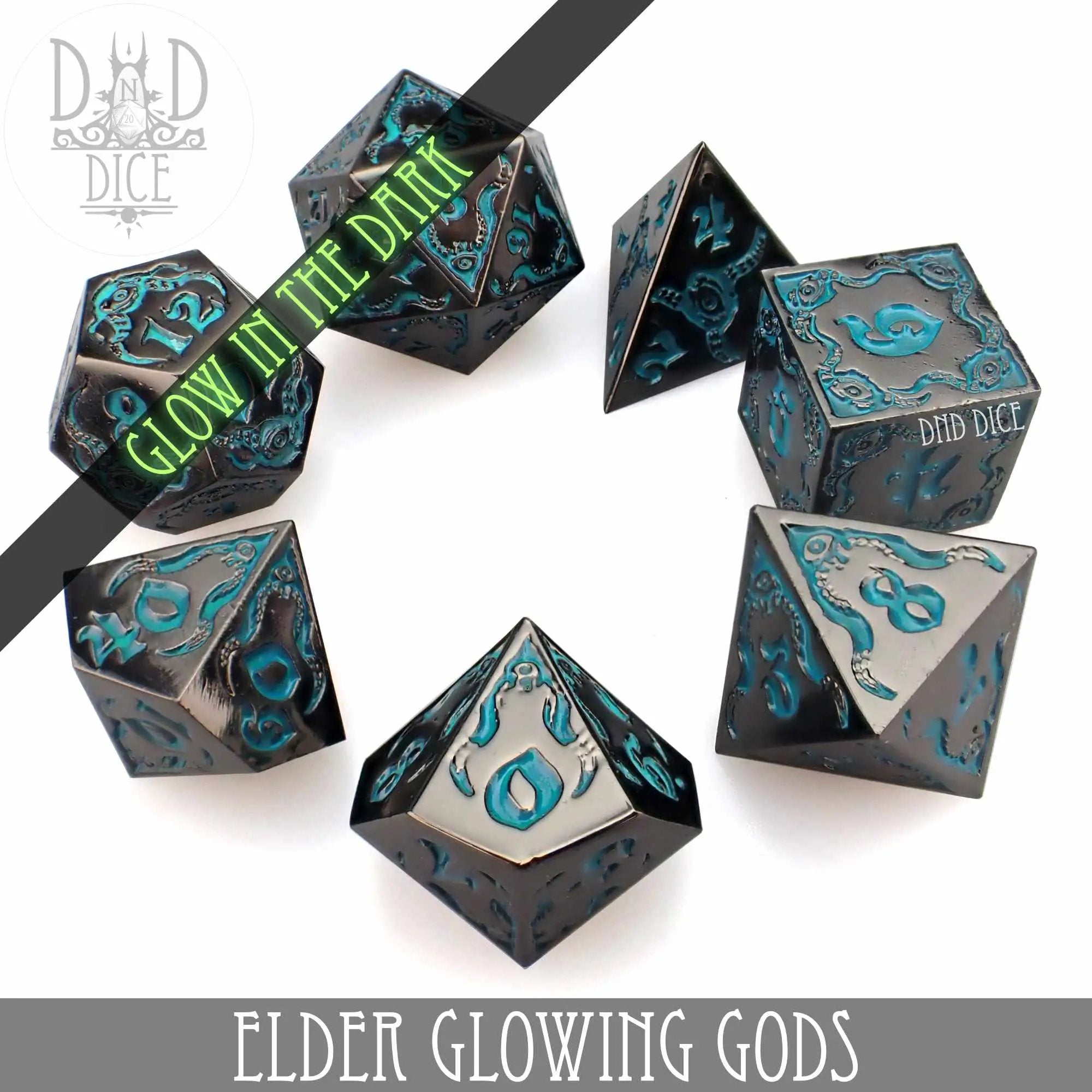 Elder Glowing Gods Metal Dice Set by DNDDICE.COM