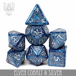 Elven Cobalt & Silver Dice Set by DNDDICE.COM