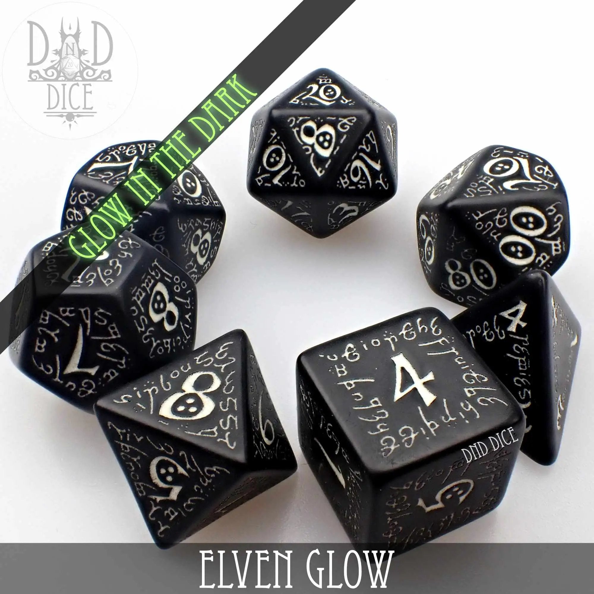 Elven Glow in the Dark Dice Set by DNDDICE.COM