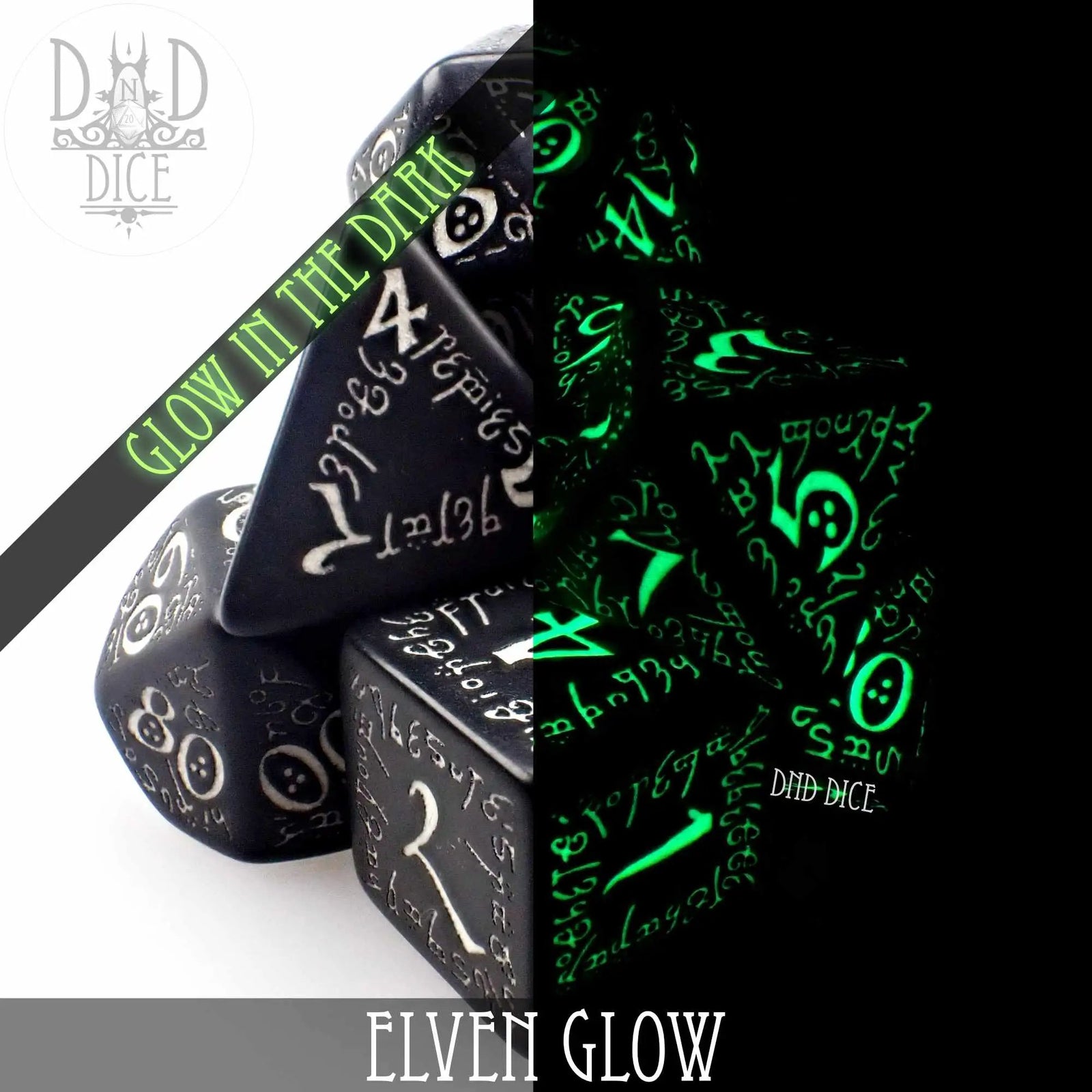 Elven Glow in the Dark Dice Set by DNDDICE.COM