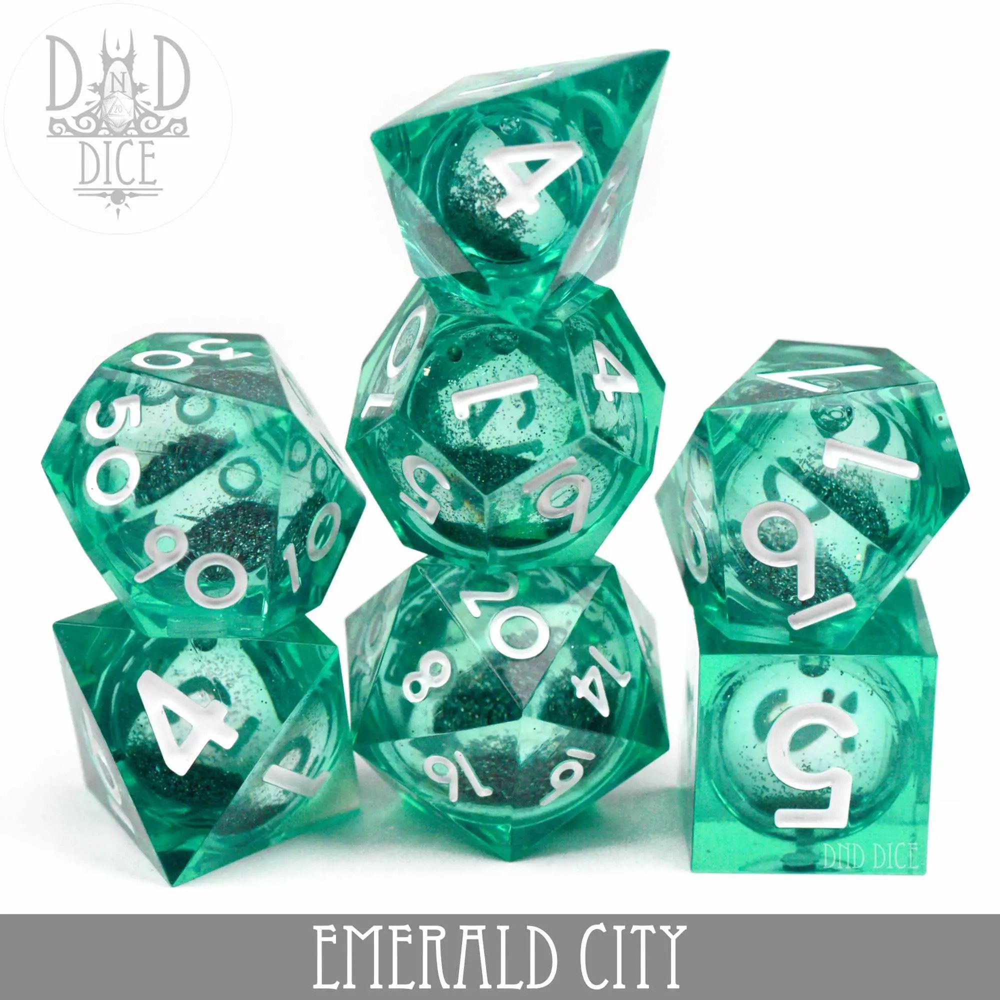 Emerald City Liquid Core Dice Set by DNDDICE.COM