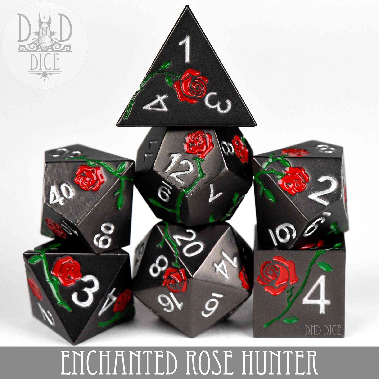 Enchanted Rose: Hunter - Metal Dice Set by DNDDICE.COM