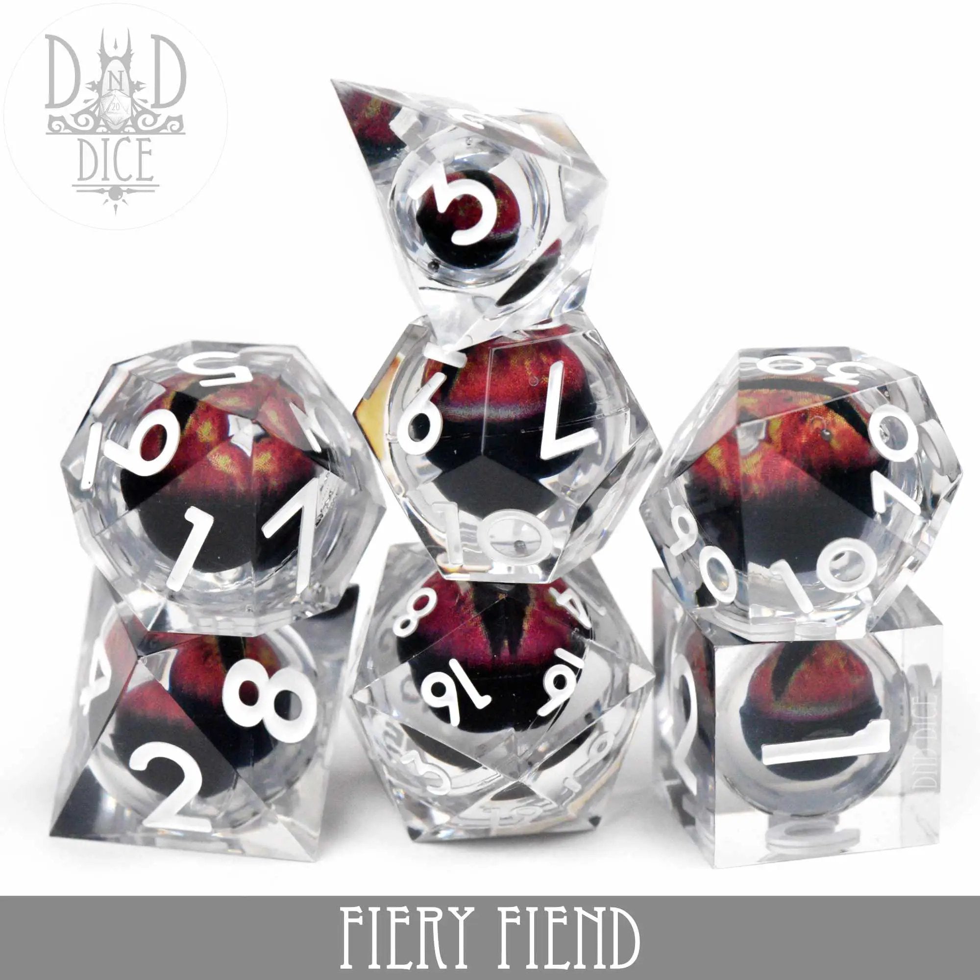 Fiery Fiend Liquid Core Dice Set by DNDDICE.COM