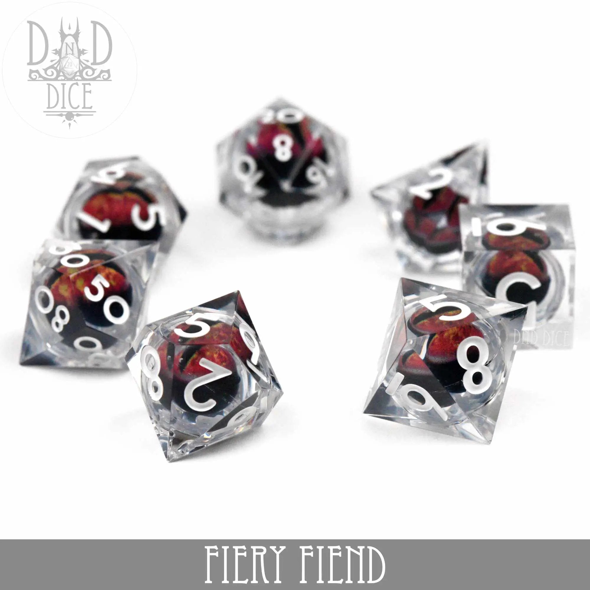 Fiery Fiend Liquid Core Dice Set by DNDDICE.COM