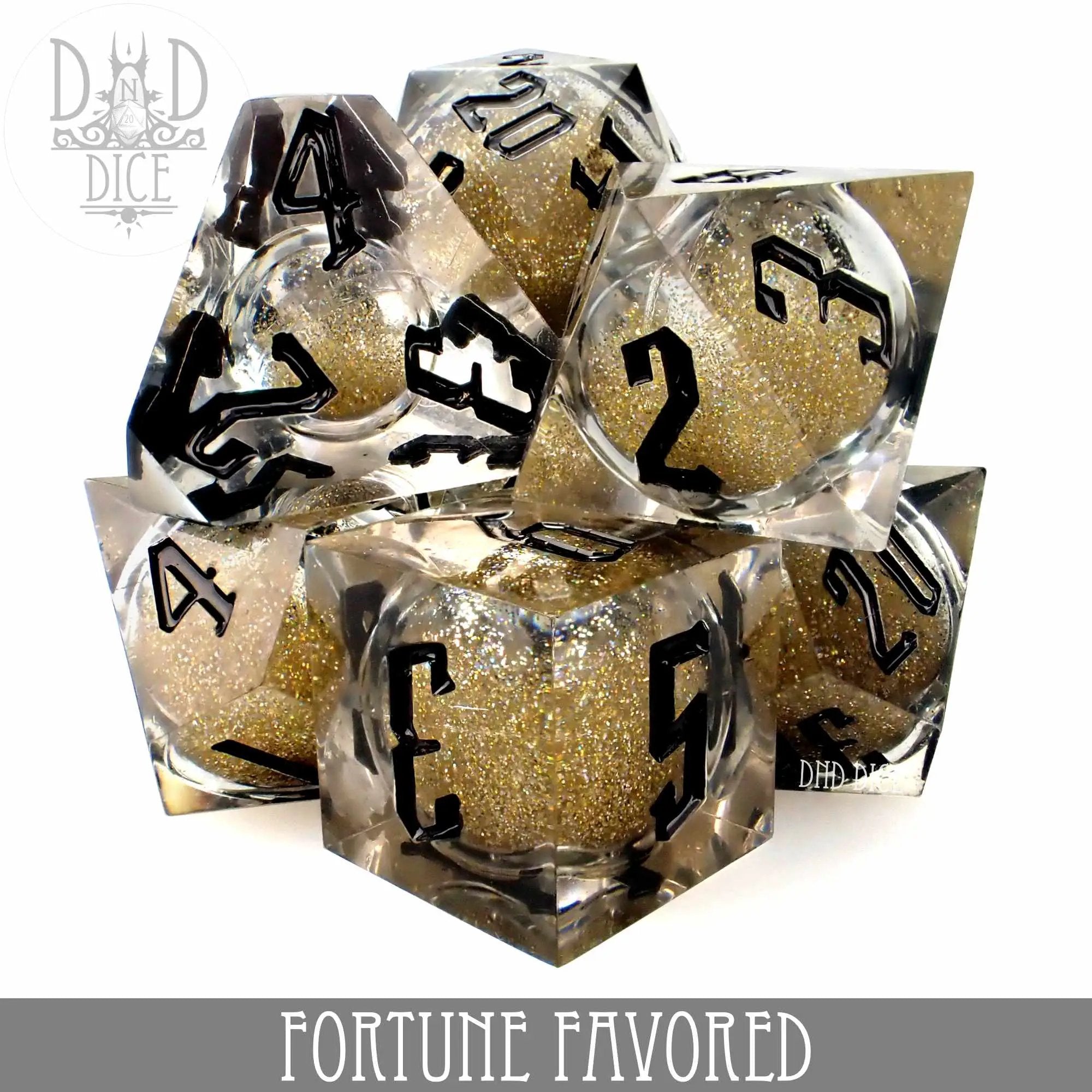Fortune Favored Liquid Core Dice Set by DNDDICE.COM