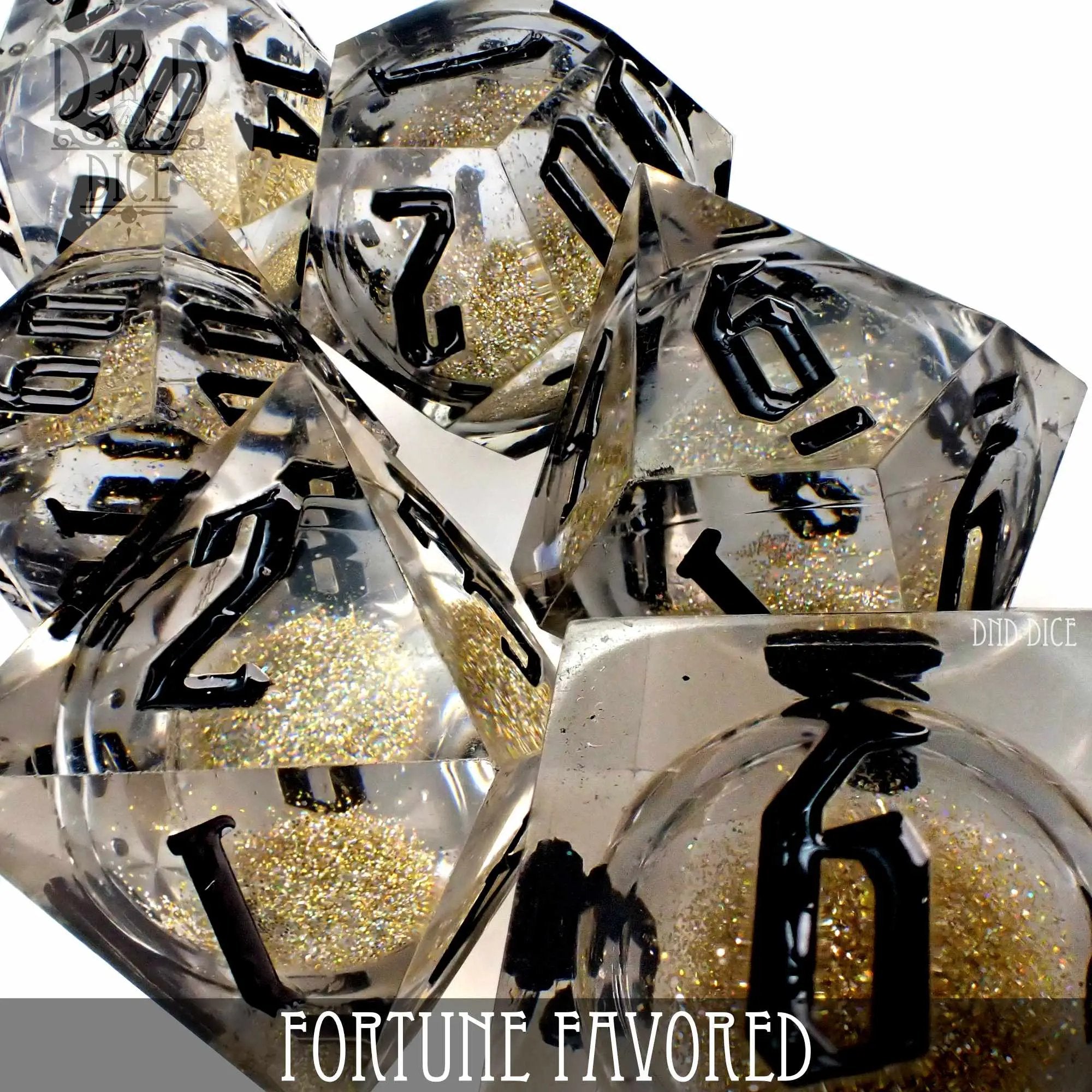 Fortune Favored Liquid Core Dice Set by DNDDICE.COM