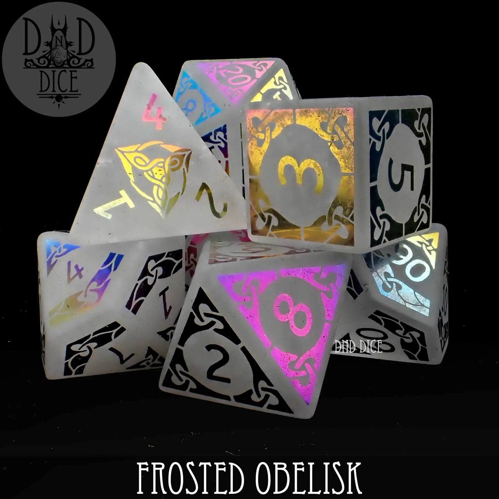 Frosted Obelisk Quartz Dice Set (Gift Box) by DNDDICE.COM