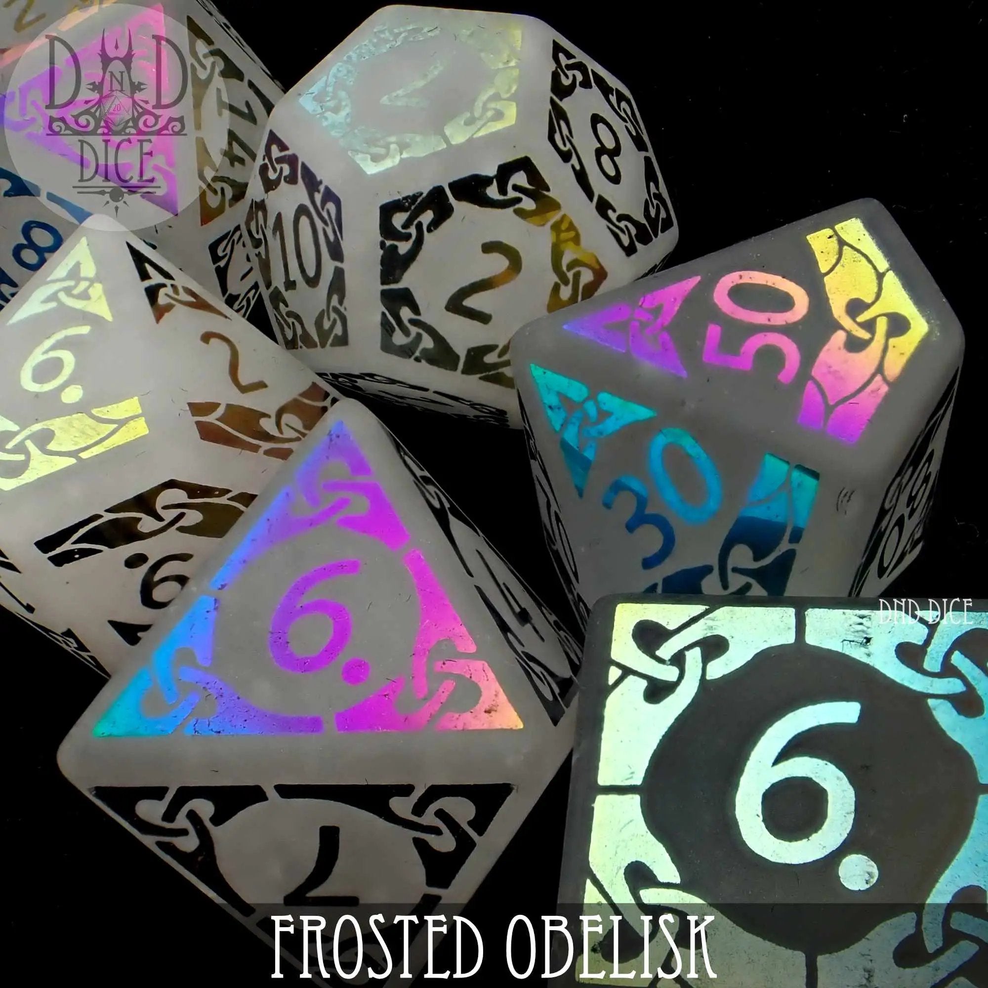 Frosted Obelisk Quartz Dice Set (Gift Box) by DNDDICE.COM