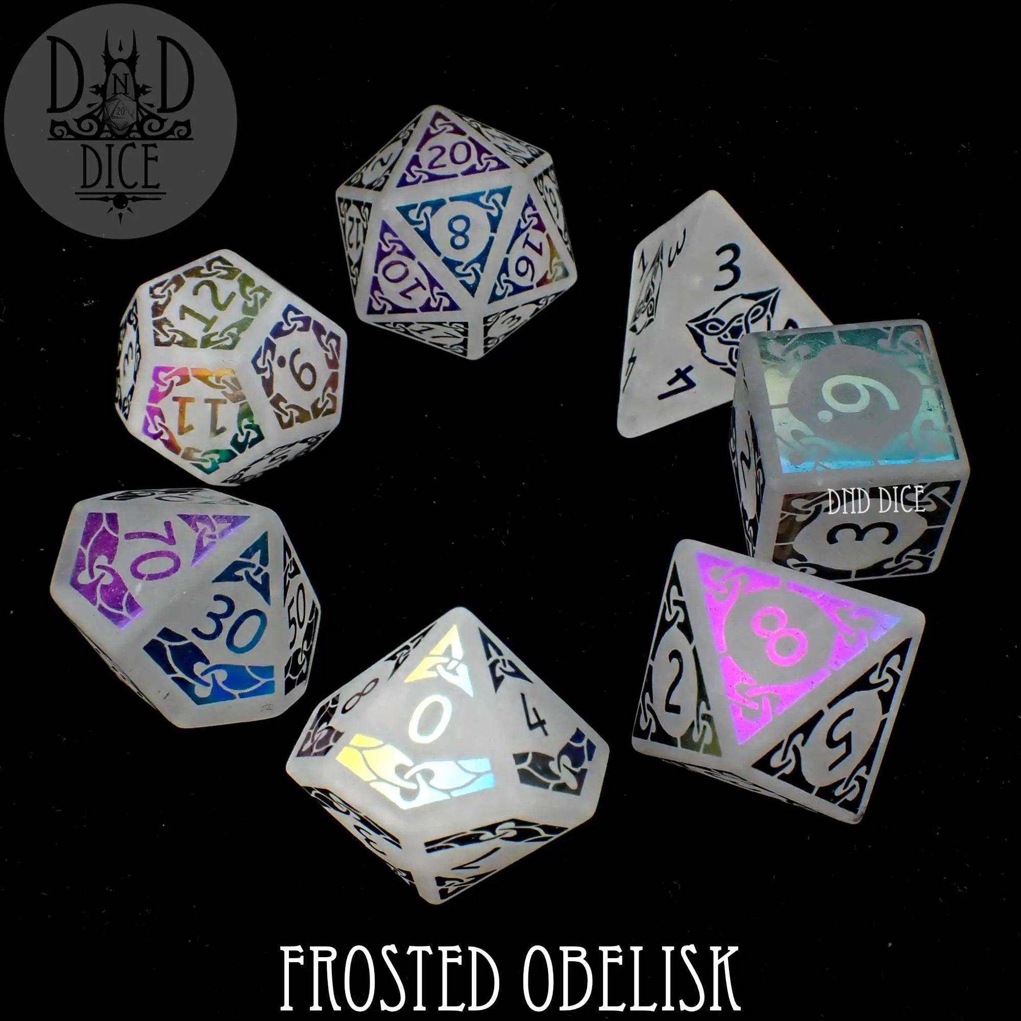 Frosted Obelisk Quartz Dice Set (Gift Box) by DNDDICE.COM