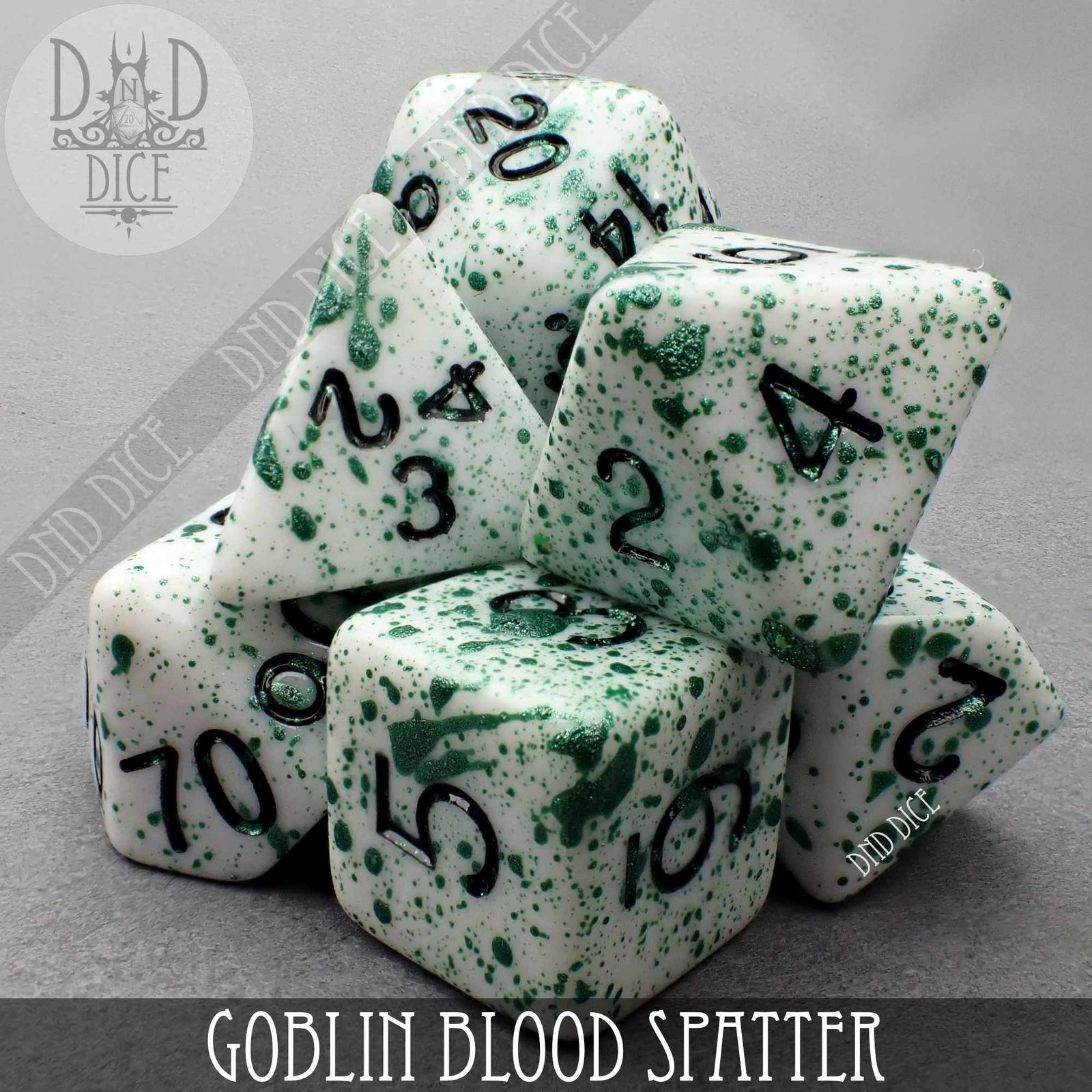 Goblin Blood Spatter Dice Set (Hand Painted) by DNDDICE.COM