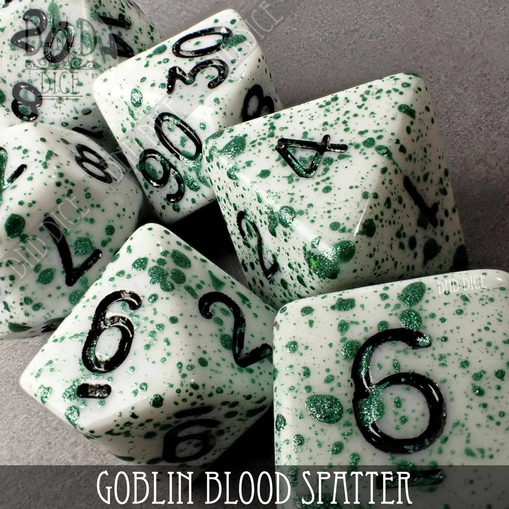 Goblin Blood Spatter Dice Set (Hand Painted) by DNDDICE.COM