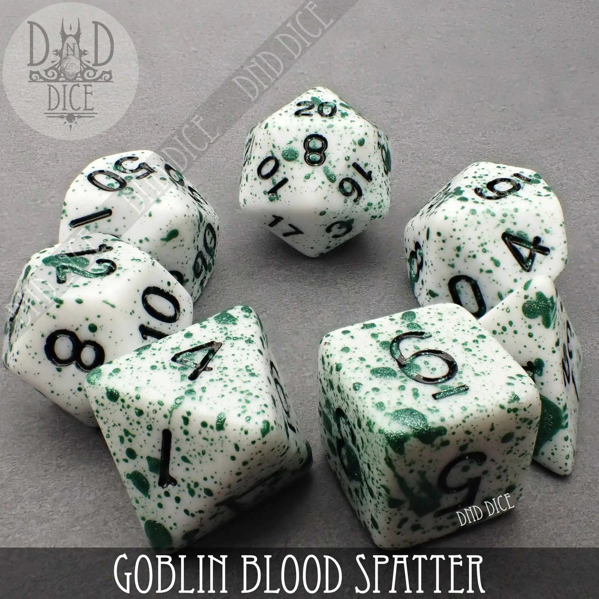 Goblin Blood Spatter Dice Set (Hand Painted) by DNDDICE.COM
