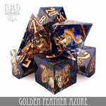 Golden Feather Azure Handmade Dice Set by DNDDICE.COM