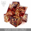 Golden Feather Scarlet Handmade Dice Set by DNDDICE.COM