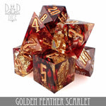 Golden Feather Scarlet Handmade Dice Set by DNDDICE.COM