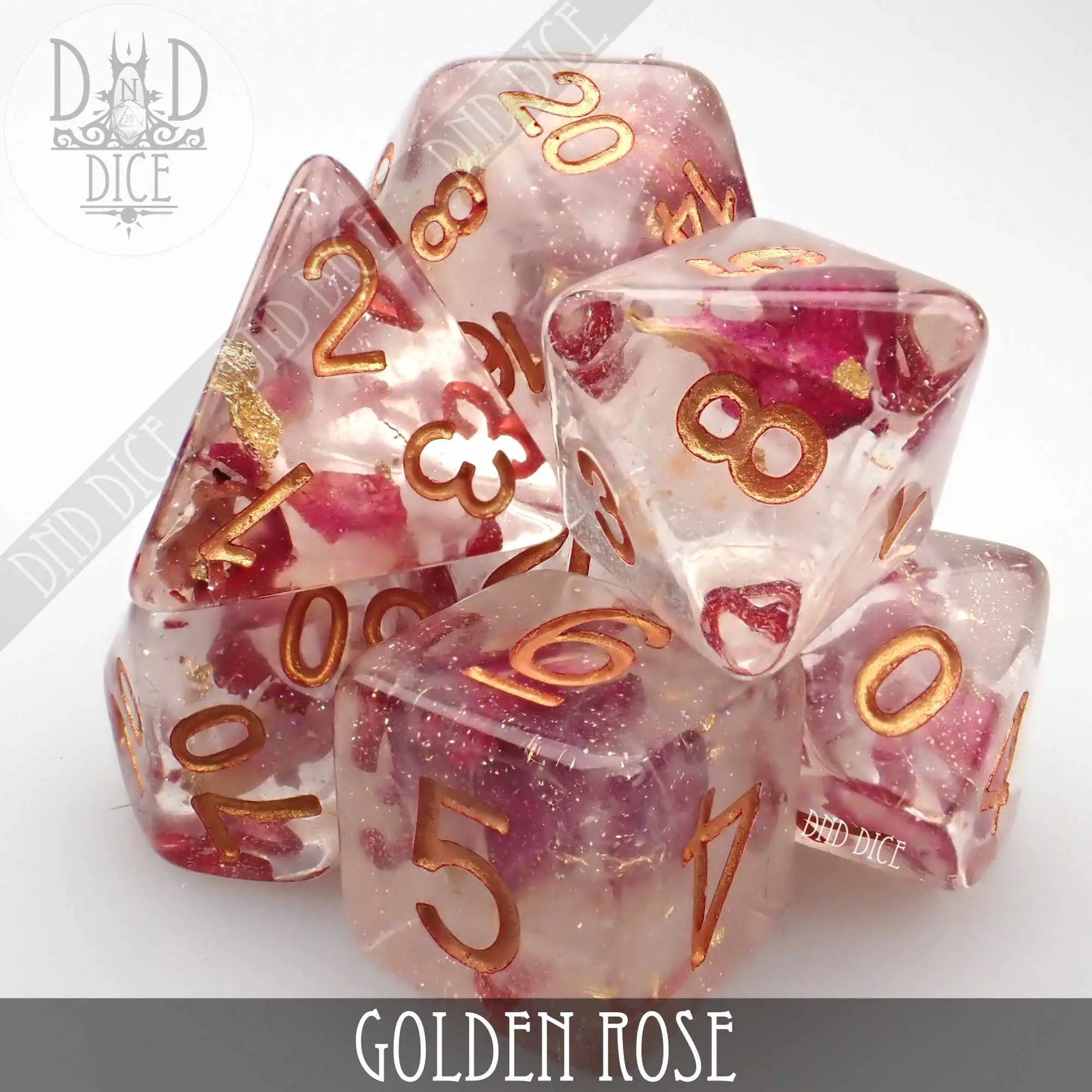 Golden Rose Dice Set by DNDDICE.COM