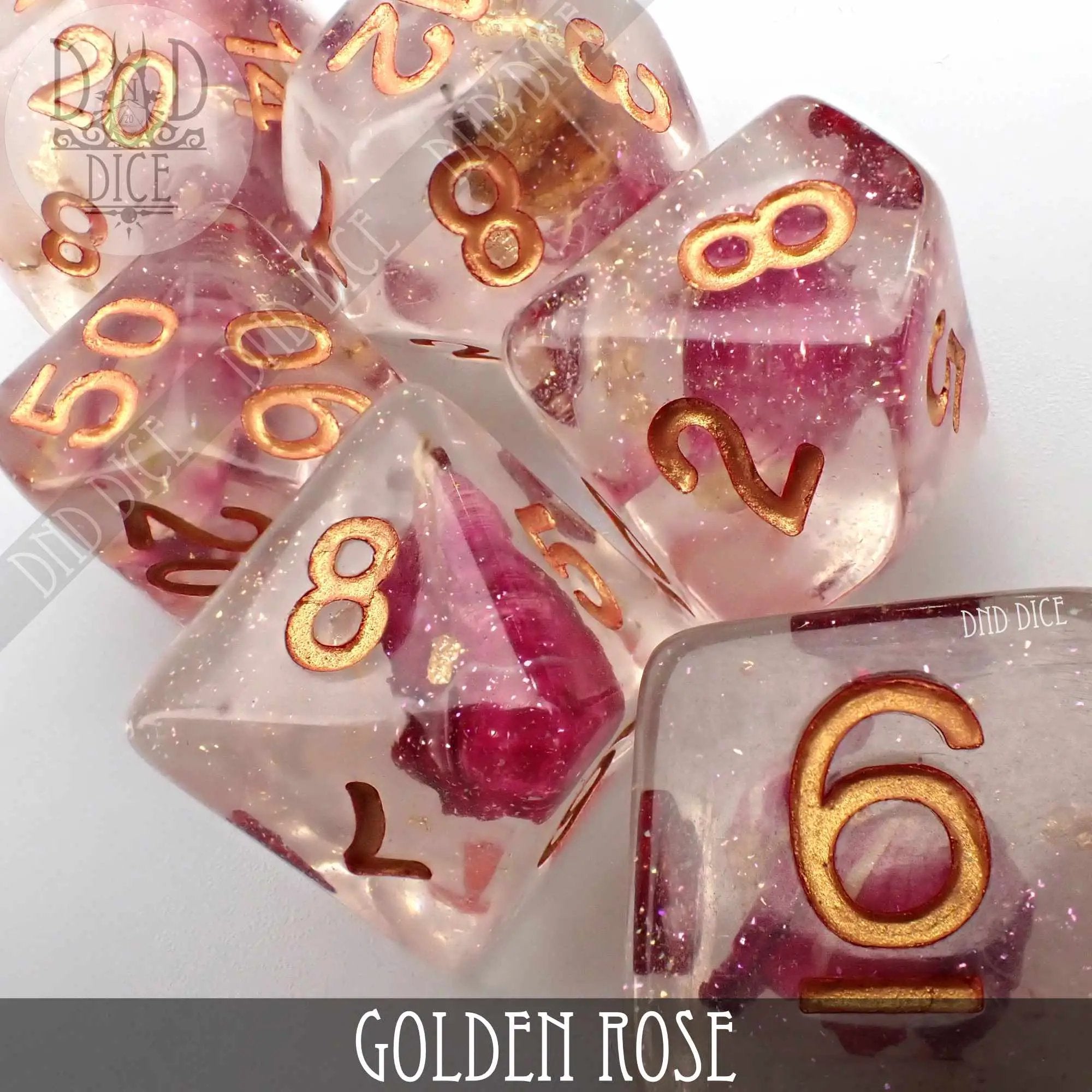 Golden Rose Dice Set by DNDDICE.COM