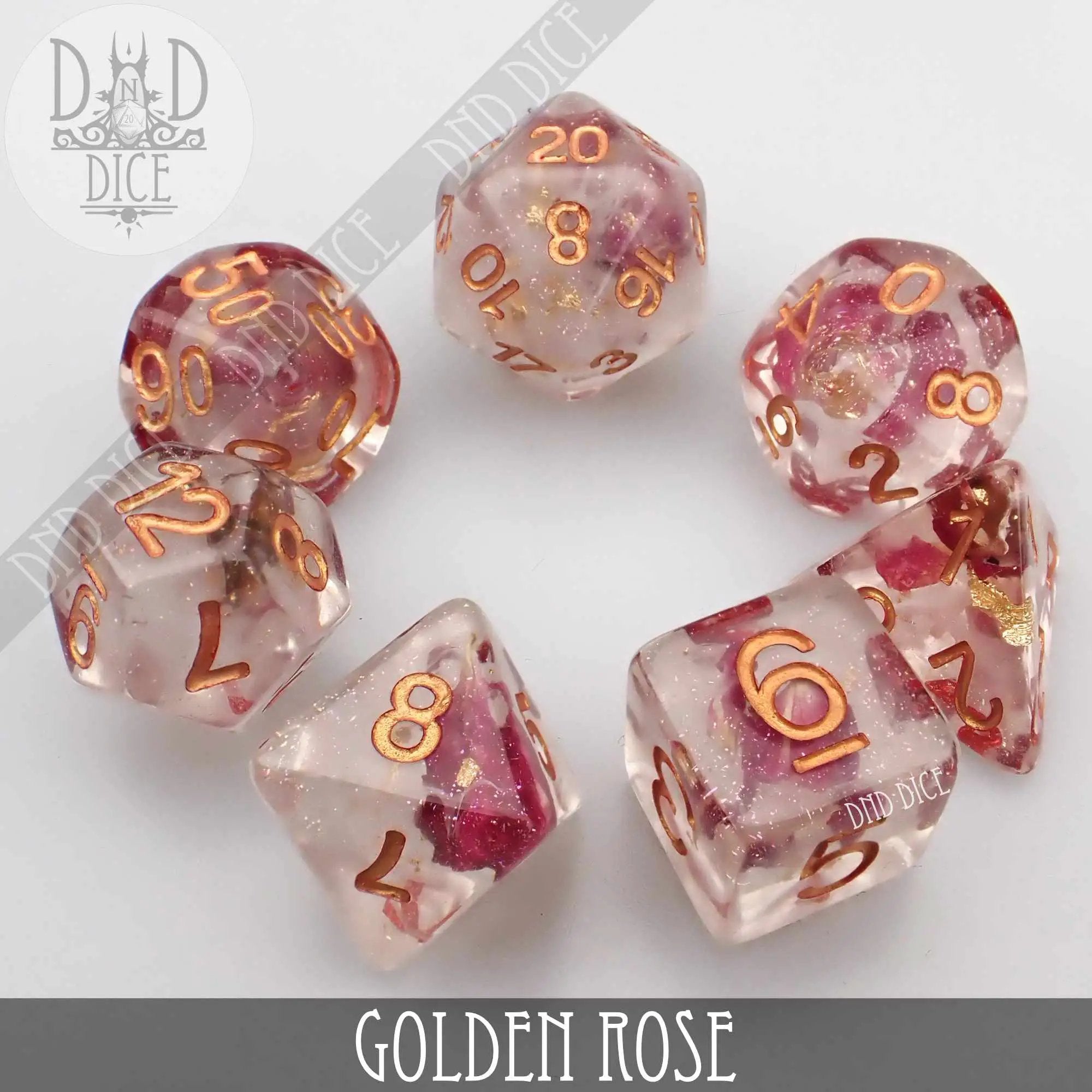 Golden Rose Dice Set by DNDDICE.COM