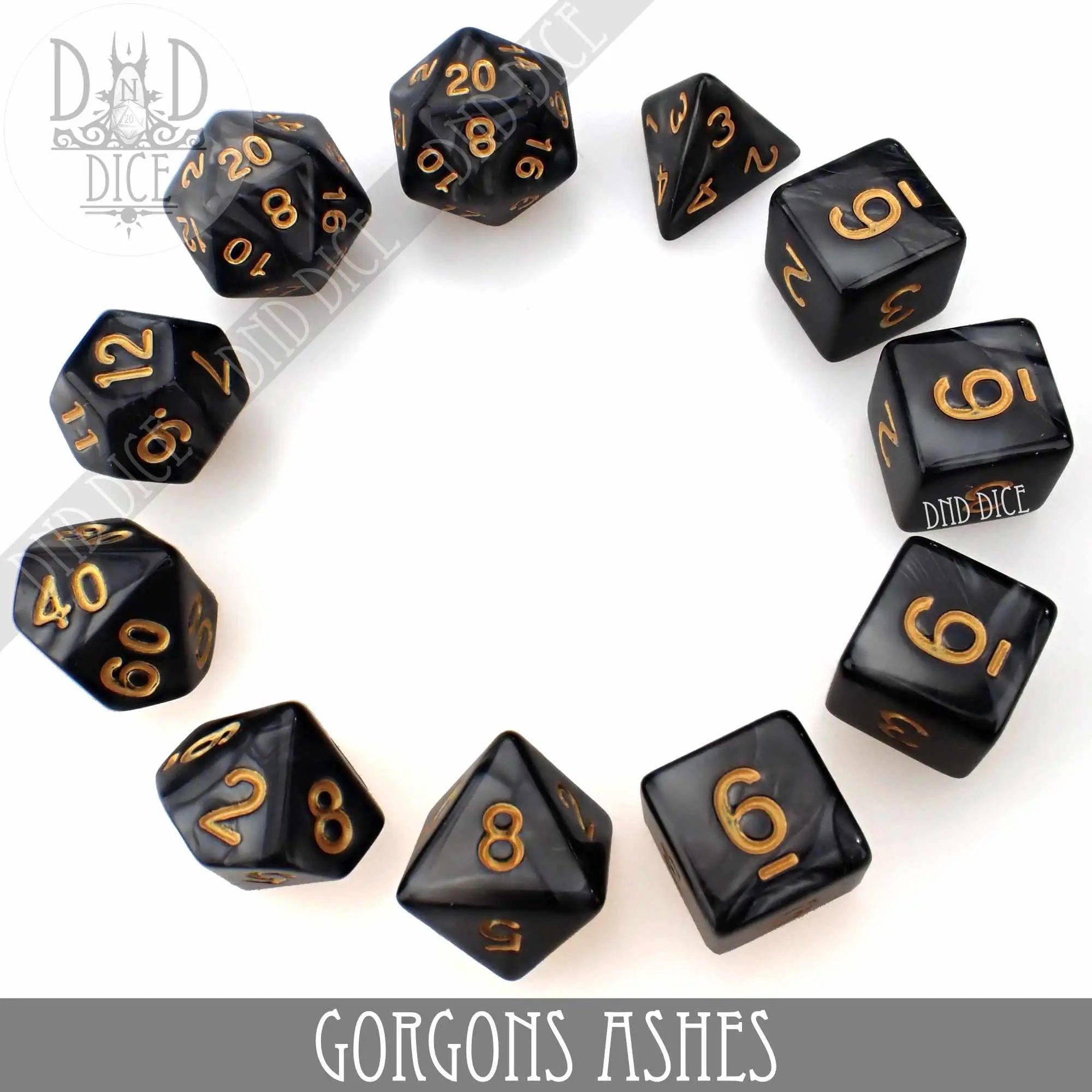 Gorgons Ashes 7 or 11 Dice Set by DNDDICE.COM