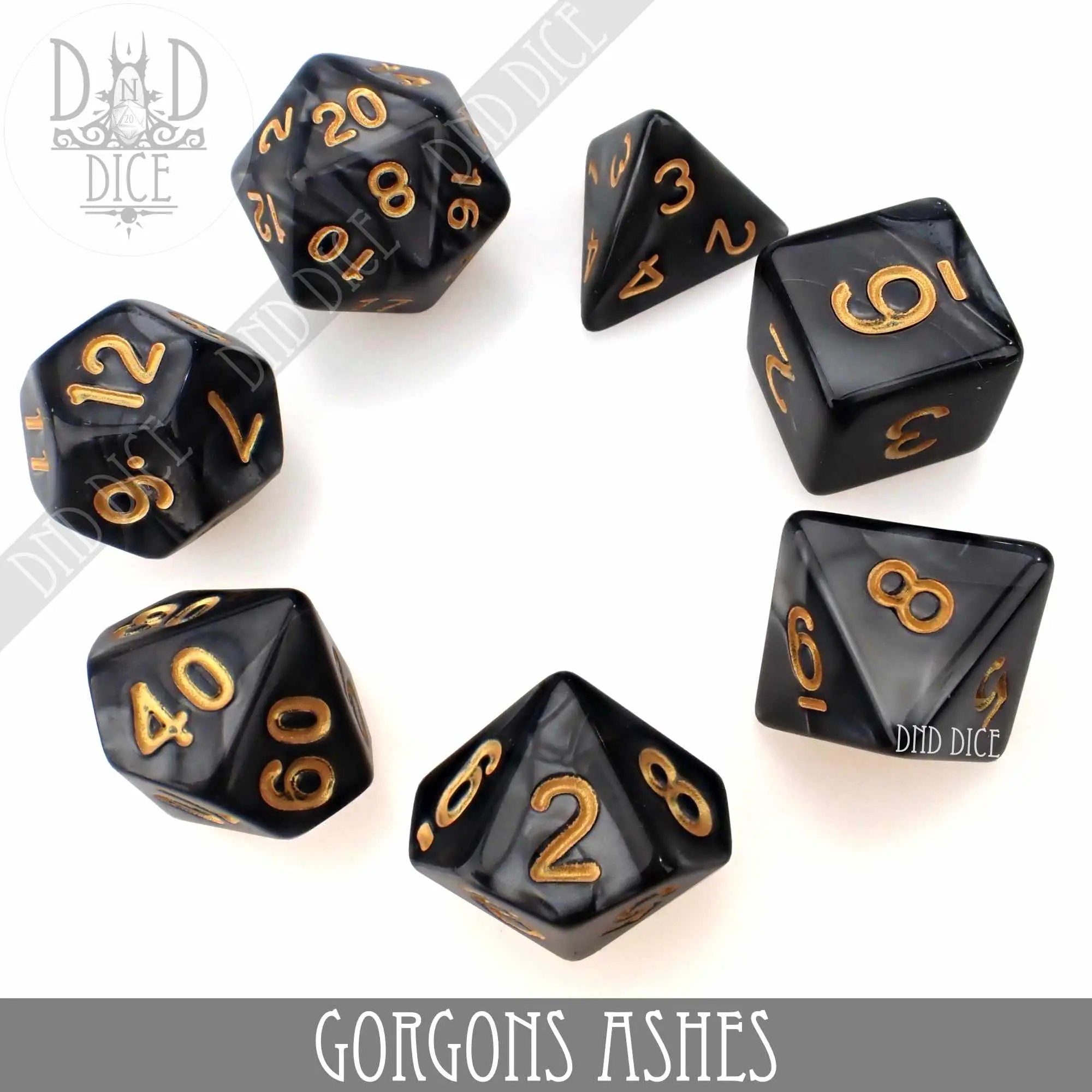 Gorgons Ashes 7 or 11 Dice Set by DNDDICE.COM