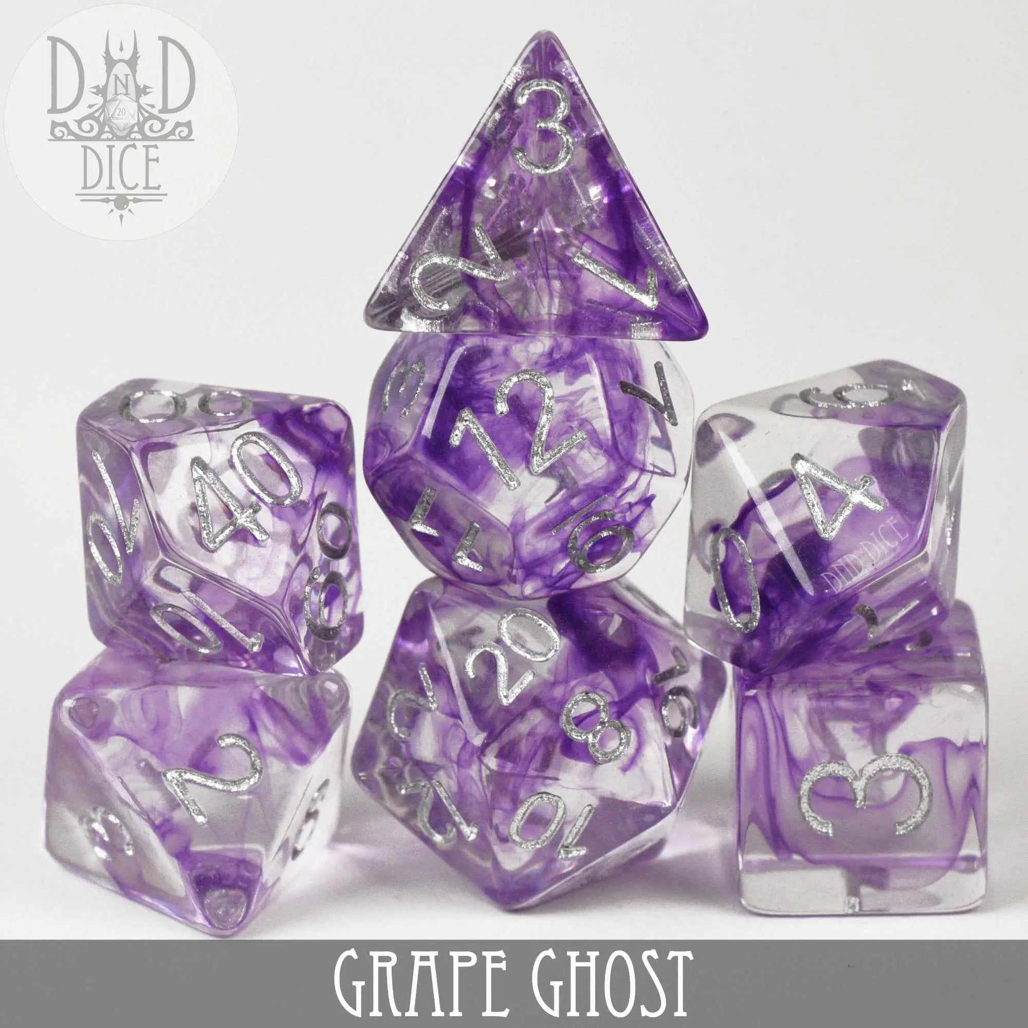 Grape Ghost Dice Set by DNDDICE.COM
