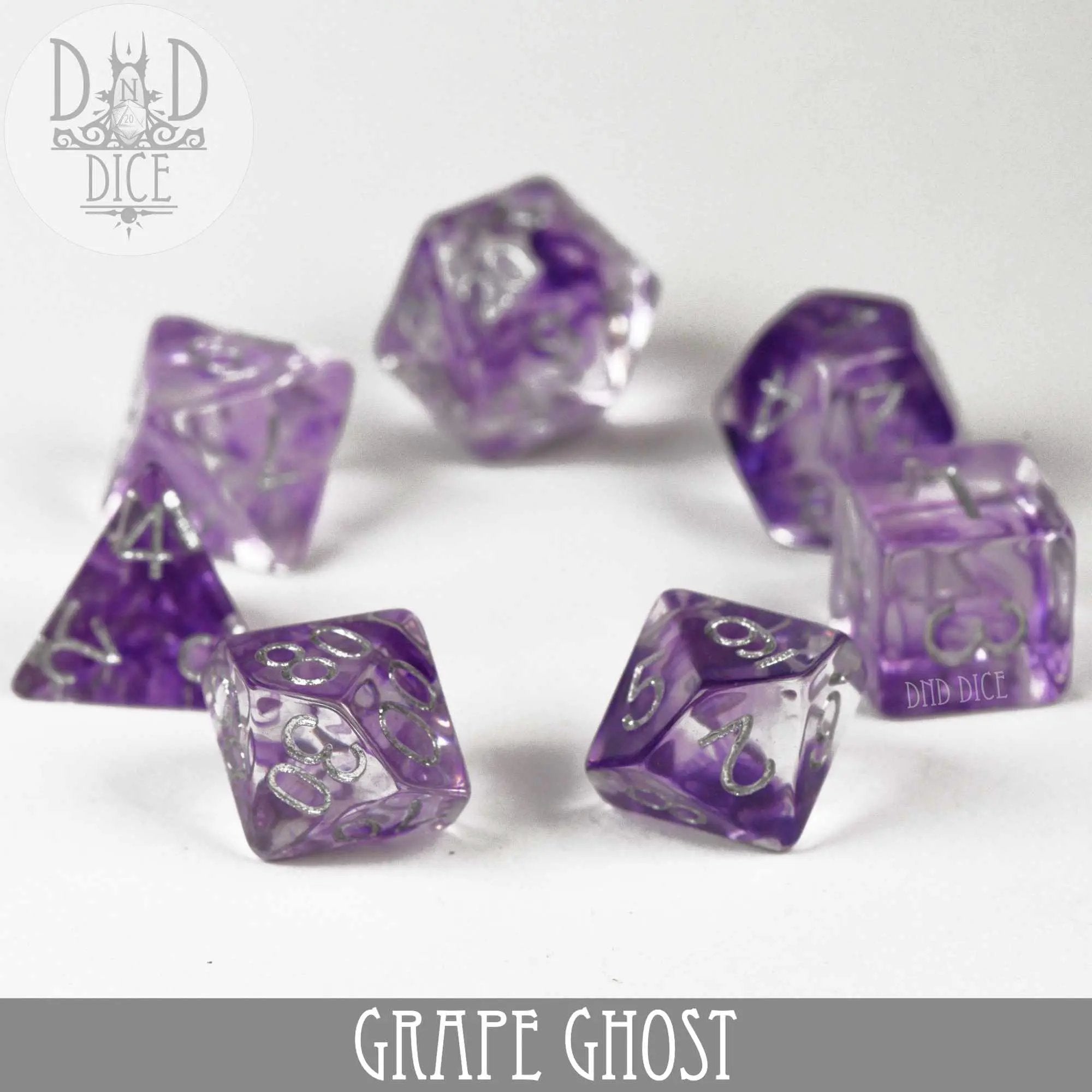Grape Ghost Dice Set by DNDDICE.COM